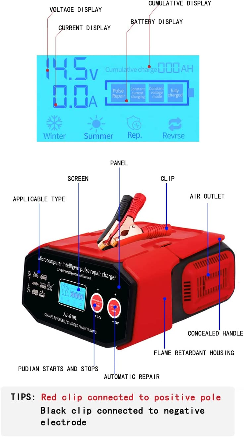 Smart Automatic 12V 24V 30A 400W Car Battery Charger, Maintainer Trickle Charger with LCD Display, Suitable for Car Truck Van Boat Lead-Acid AGM AU Plug image number 6