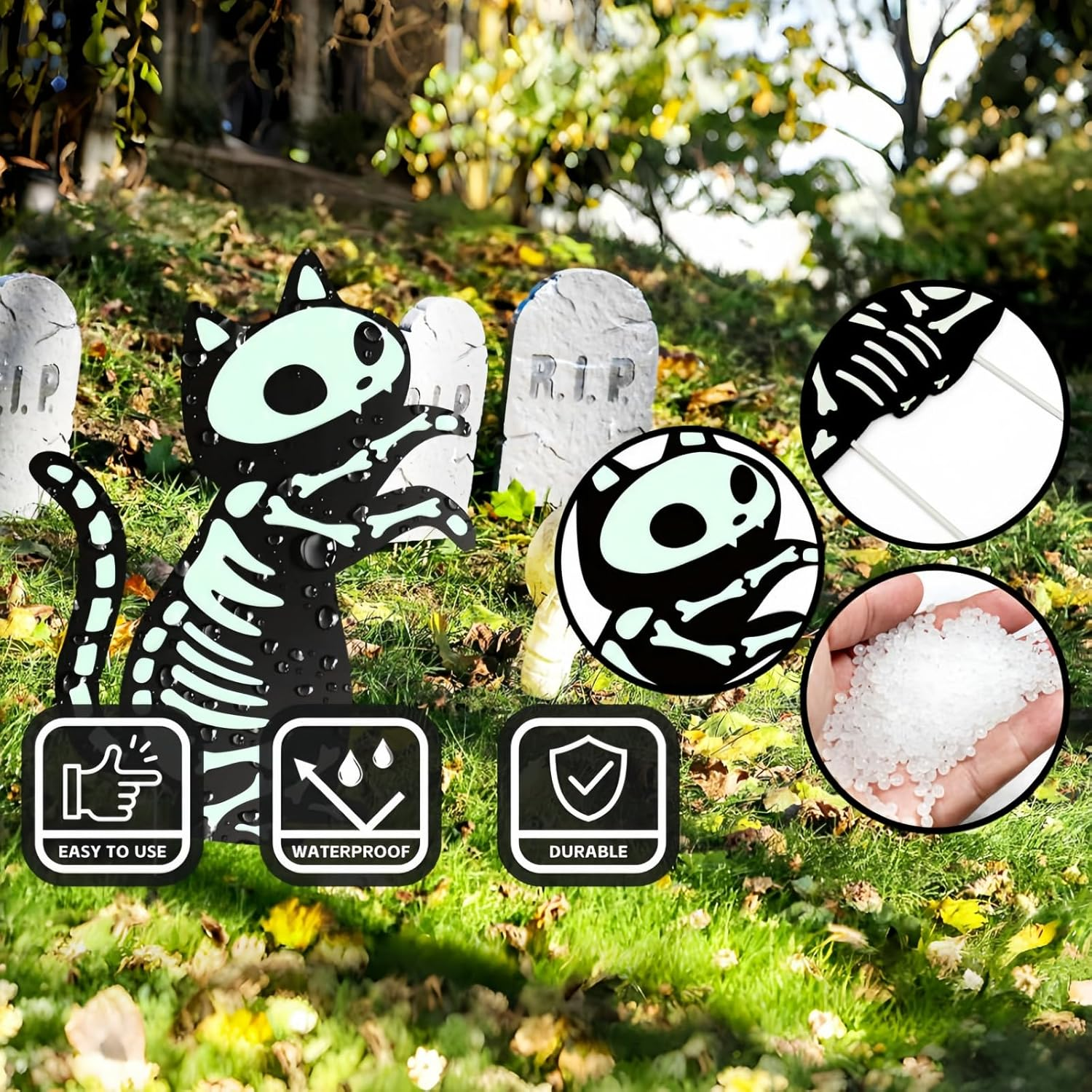 6 Pack Halloween Decorations Yard Sign,Scary Family Home Front Yard Sign Glow in the Dark Black Cat,Outdoor Yard Lawn Garden Halloween Decor image number 3