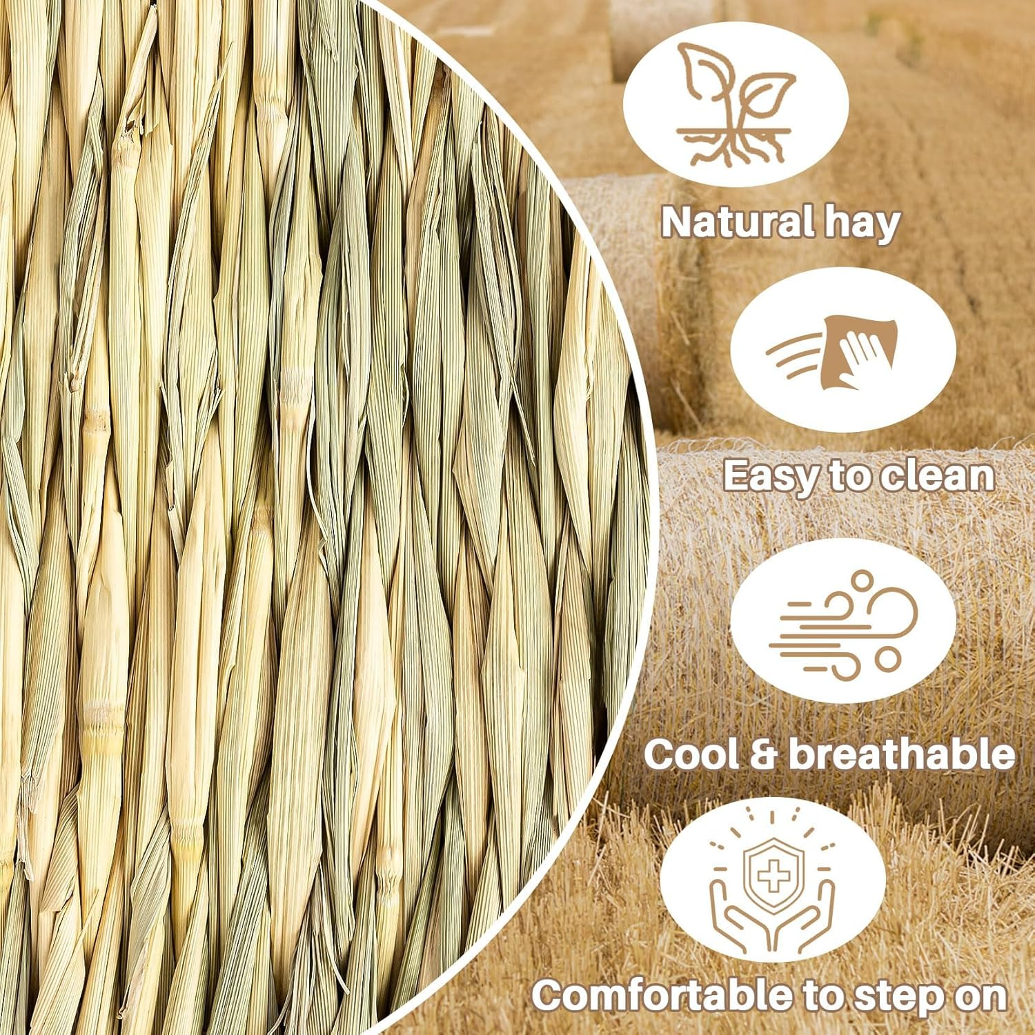 2 PCS Rabbit Grass Mats - Natural Hay Woven Bunny Rabbit Bad Cage Mats Pet Bedding Cooling Sleeping Nesting & Toys for Hamster Bunny Chinchilla Guinea Pig Mouse Bird and Other Small Animal image number 1