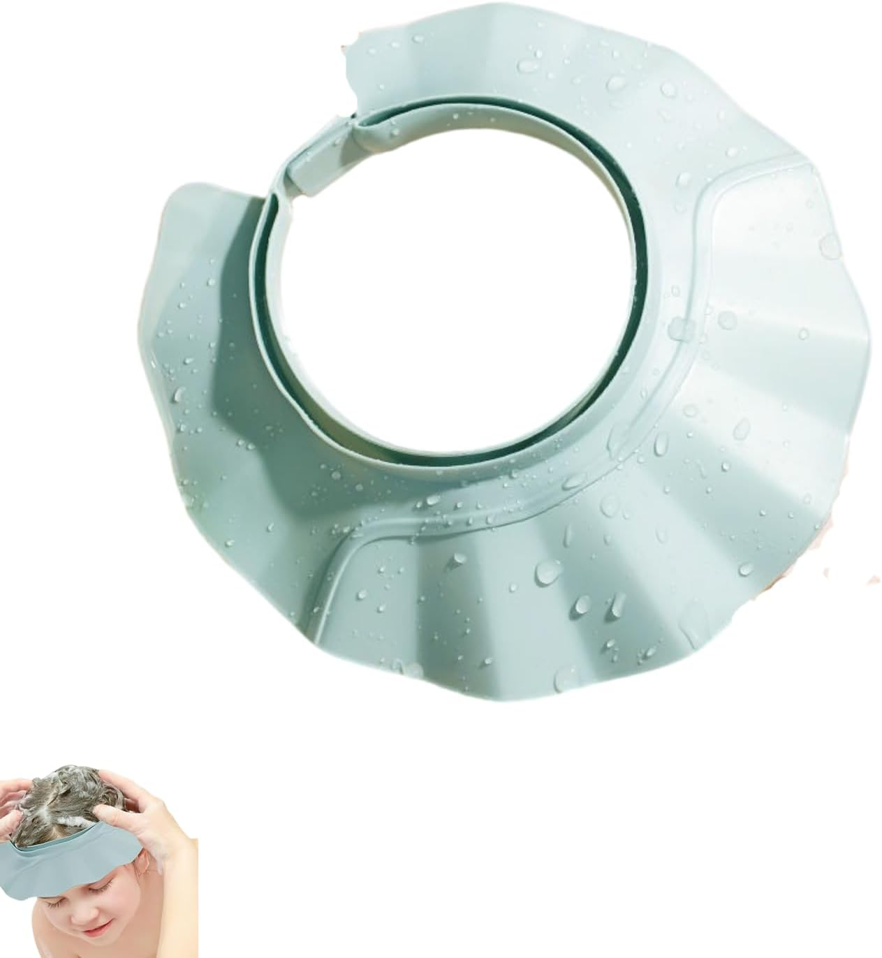 AUDWUD Kids Shower Cap Shield, Soft Adjustable Washing Hair Shower Bathing Protection Cap,Visor Hat for Protector Head Eye Ear,Wash Hair Sun-Shade Haircut,Multifunction Non-Leaking,Blue image number 3