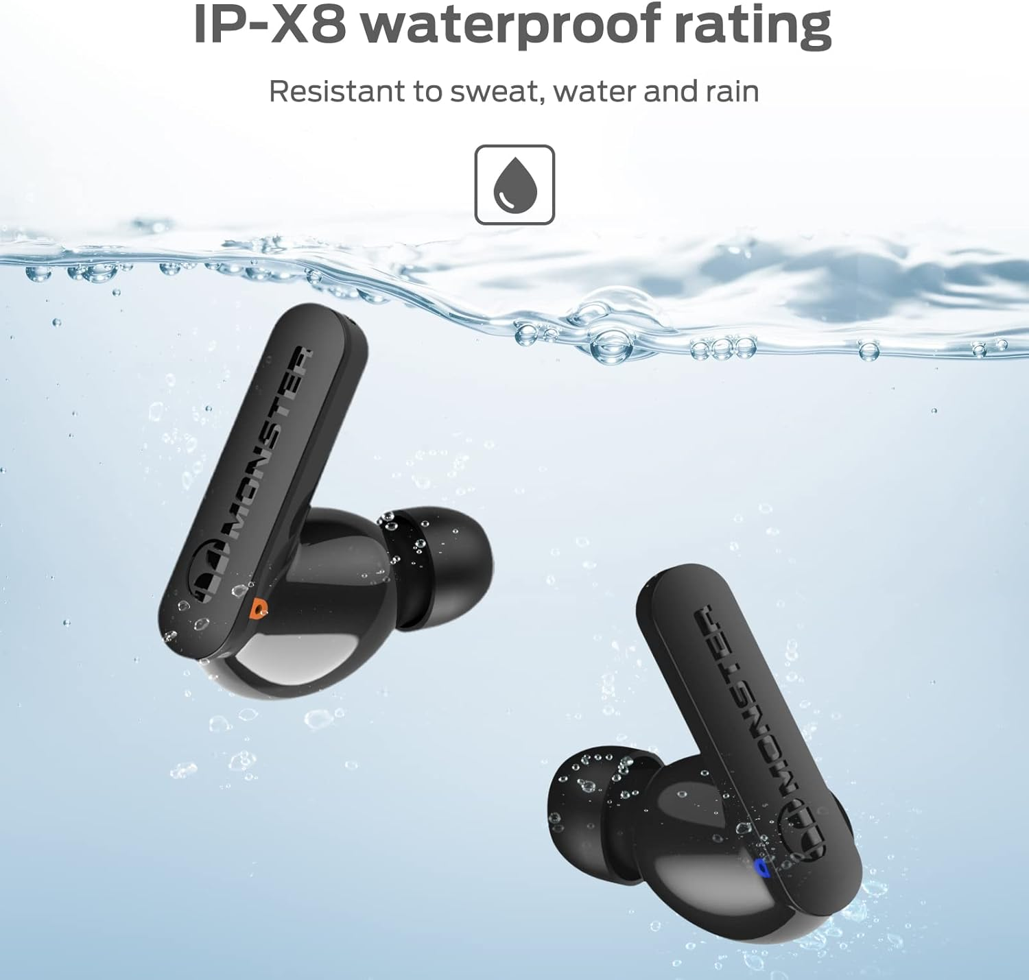 Monster N-Lite Clear Talk Wireless Earbuds, IPX8 Waterproof Earphones, Bluetooth 5.3 Headphones with CVC 8.0 Noise Reduction, Fast Charging for Sport image number 5