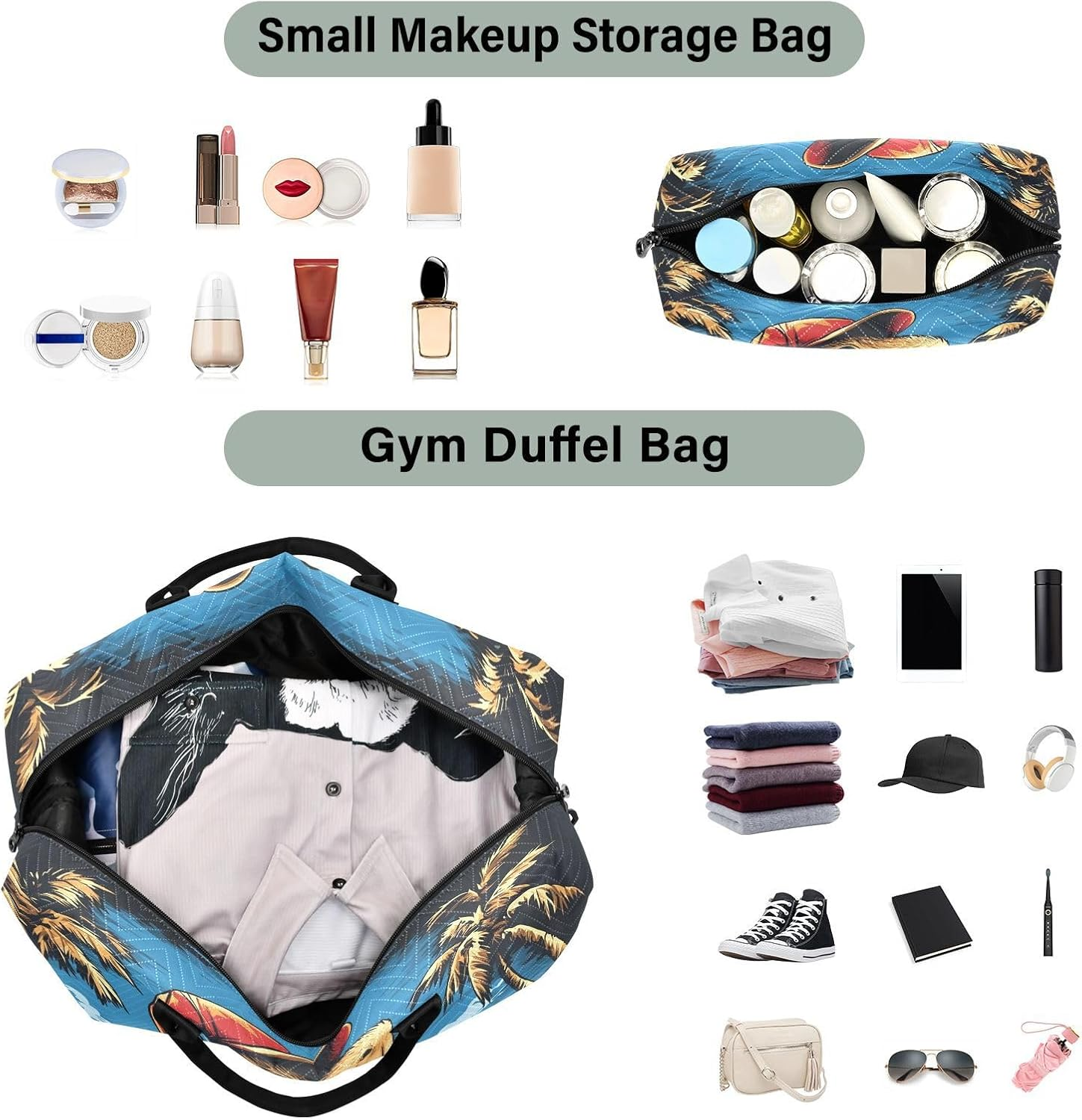 WOIWB Capybara Palm Tree Duffel Bag for Travel Gym Sport, Weekender Travel Bags Carry on Overnight Bag, Multicolor, 20.5 X 7.9 X 13.8 Inches+9.1 X 3.5 X 5.9 Inches