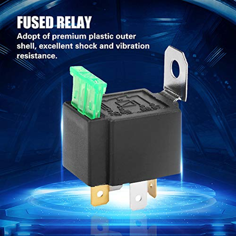 Automotive Fused Relay,Black 4-Pin DC 12V 30A Car Normally Open Contacts Fused Relay On/Off with Bracket,Fused Relay with 4-Pins and 30A Blade Fuse