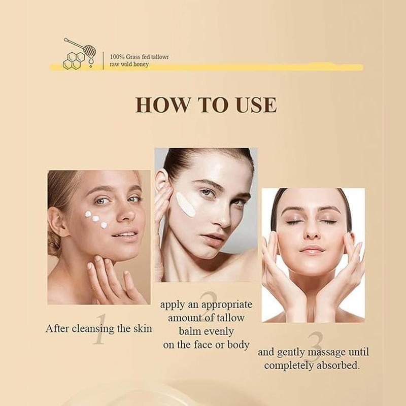 EASYNICE Hydrating Tallow Honey Balm Grass Fed Organic Face Cream ，Face Moisturizer，Tallow and Honey Balm All Purpose Skin Care，All Purpose Natural Skin Care 1Pc image number 4