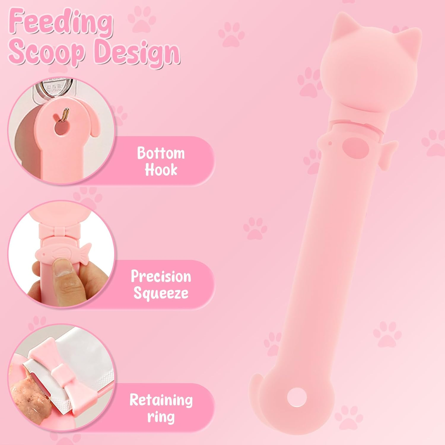 Silicone Cat Food Spatula, 4 Pcs Pet Food Can Supplies with Cat Strip Feeder Spoon Practical Cat Food Can Supplies Set for Pets Feeding Pink