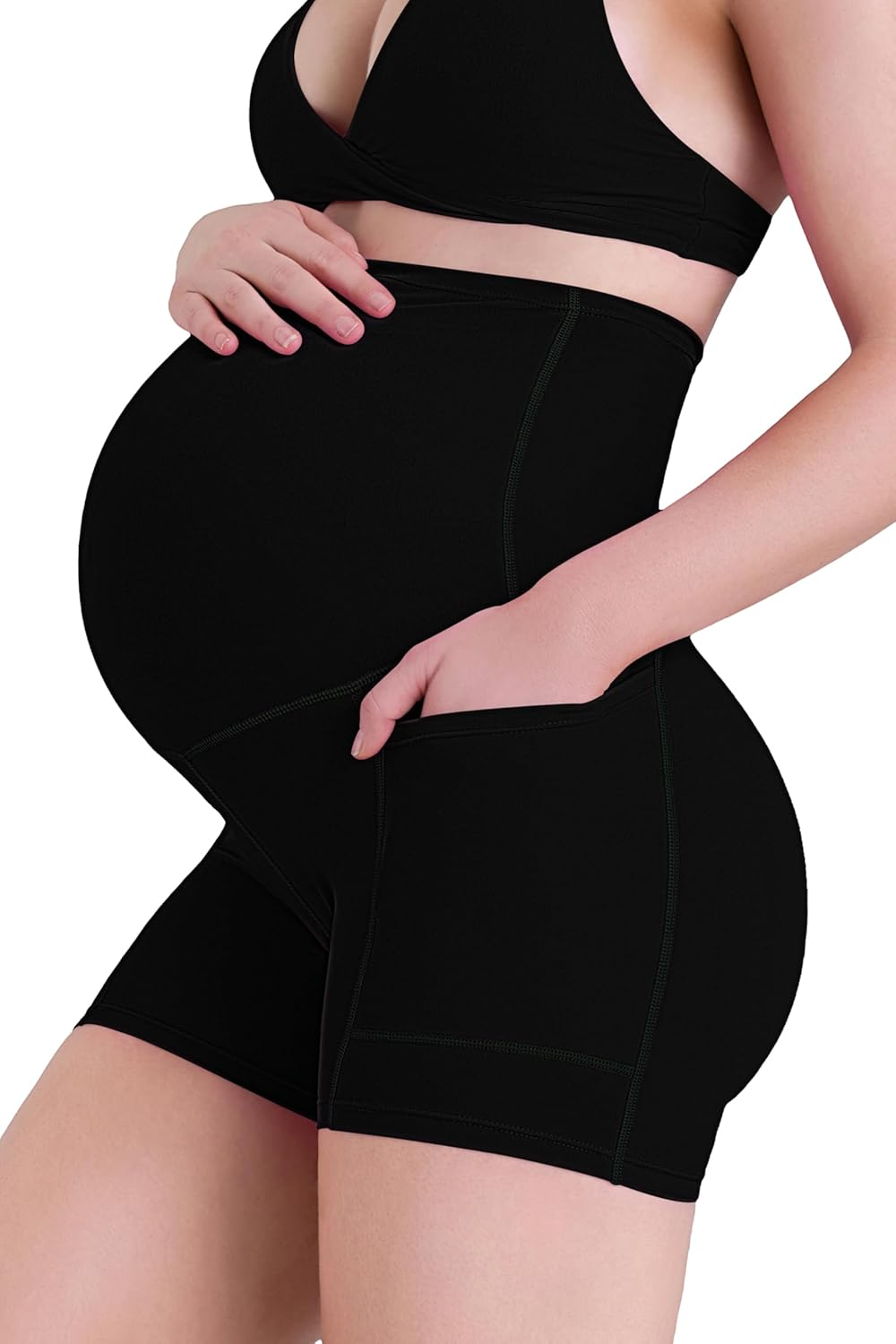 Sunzel Women'S Maternity Yoga Shorts with Pockets over the Belly Pregnancy High Waisted Comfy Stretchy Biker Workout Shorts