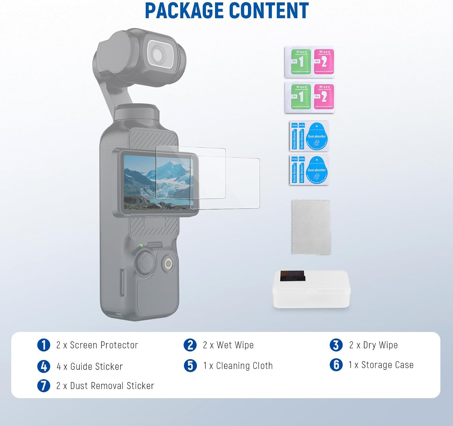 NEEWER Pocket 3 Screen Protector Kit (2 Pack) Compatible with DJI Osmo Pocket 3 Creator Combo Accessories, 9H HD anti Scratch Tempered Glass Protective Touchscreen Film, CA141 image number 1