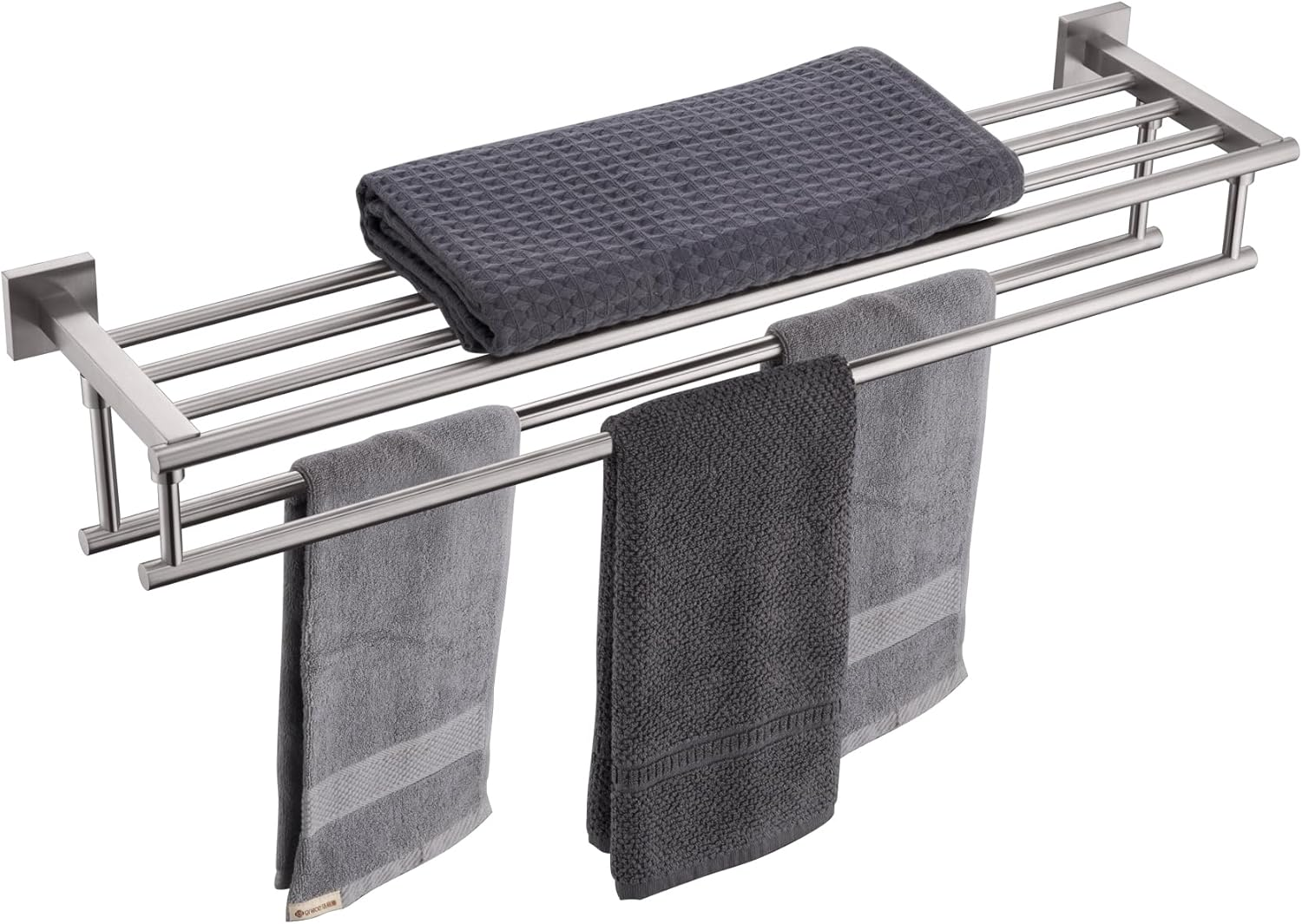 KOKOSIRI 20 Inch Towel Rail Towel Shelf with Double Towel Bars Bathroom Towel Rack Towel Holder Wall Mounted SUS 304 Stainless Steel, Brushed Nickel, B6005BR-L20