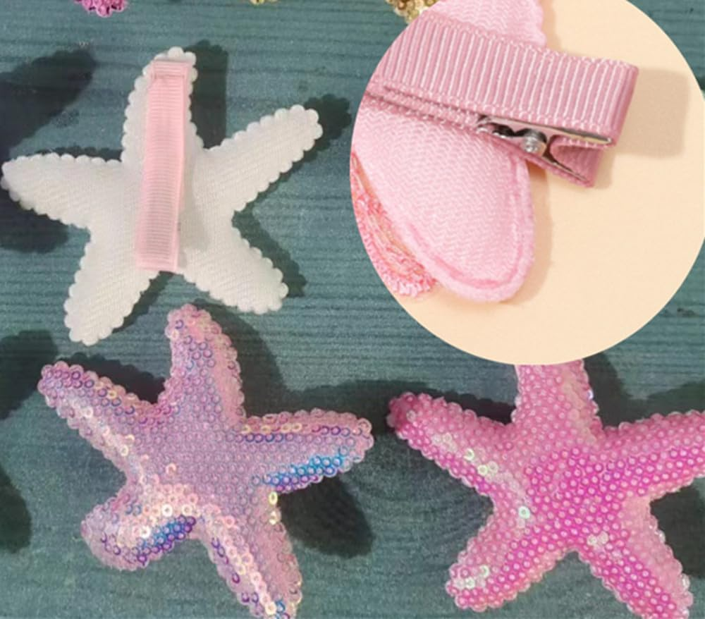 Naisfei Starfish Hair Clips, 8 Pieces Starfish Hair Clips, Starfish Hair Accessories, Shell Headwear, Hair Clip, Glittering Hair, Crocodile Clip, Sequins, Hair Pins for Kids Girls image number 4