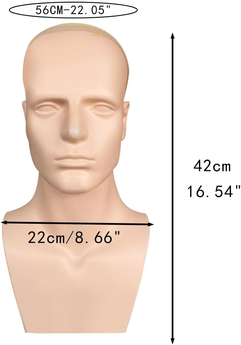 "Abbraccia" Male Mannequin Head with Shoulders,Manikin Head Training Head Wig Display Stand for Hair, Hats, Makeup Practice Headphone, Skin - Skin image number 5