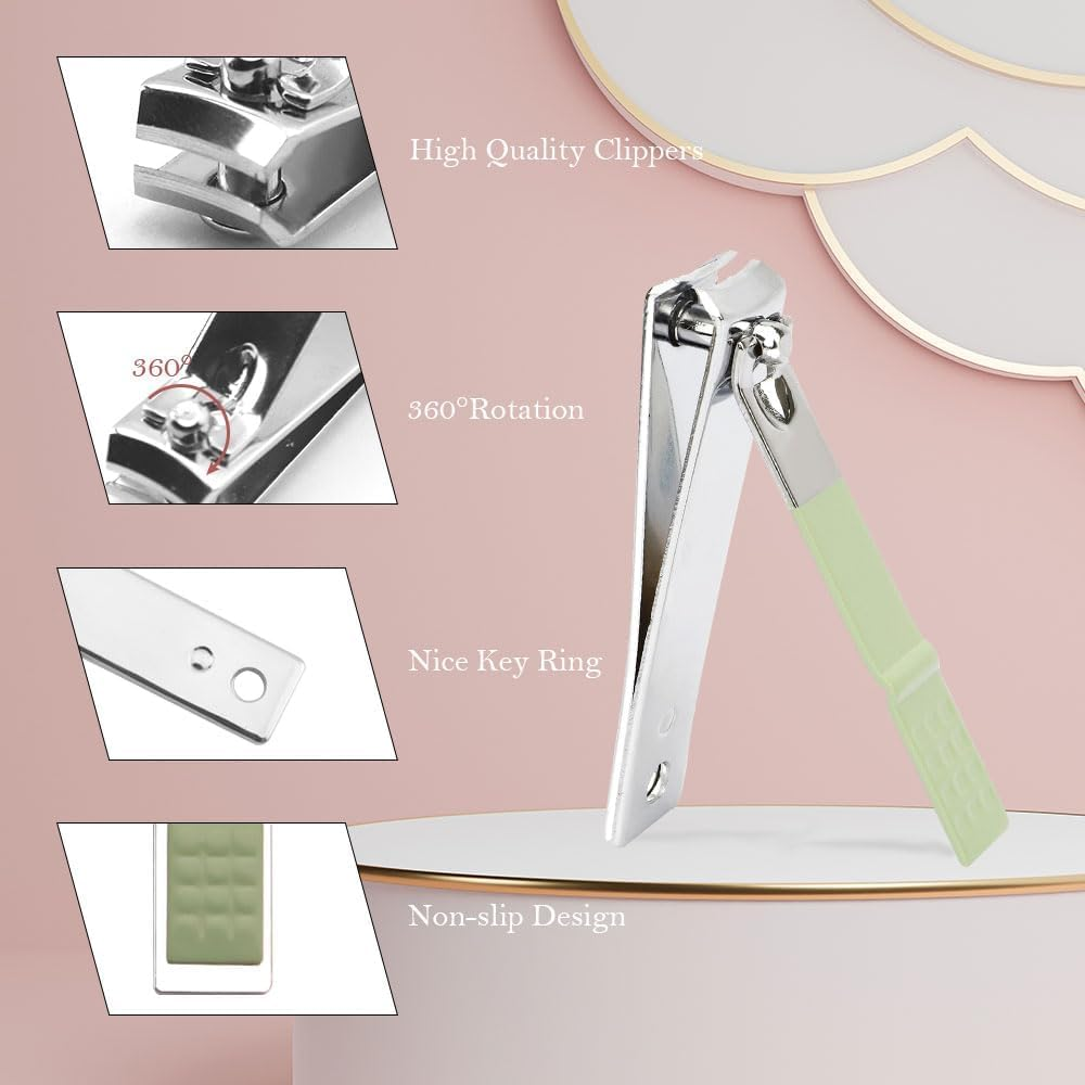 Nail Clipper Set,7 in 1 Christmas Green Stainless Steel Nail Clipper Manicure Set,Fingernail & Toenail Grooming Kit Tweezers Eyebrow Scissors for Mens and Women,Travel Size Nails Care Tools with Case - Green image number 6