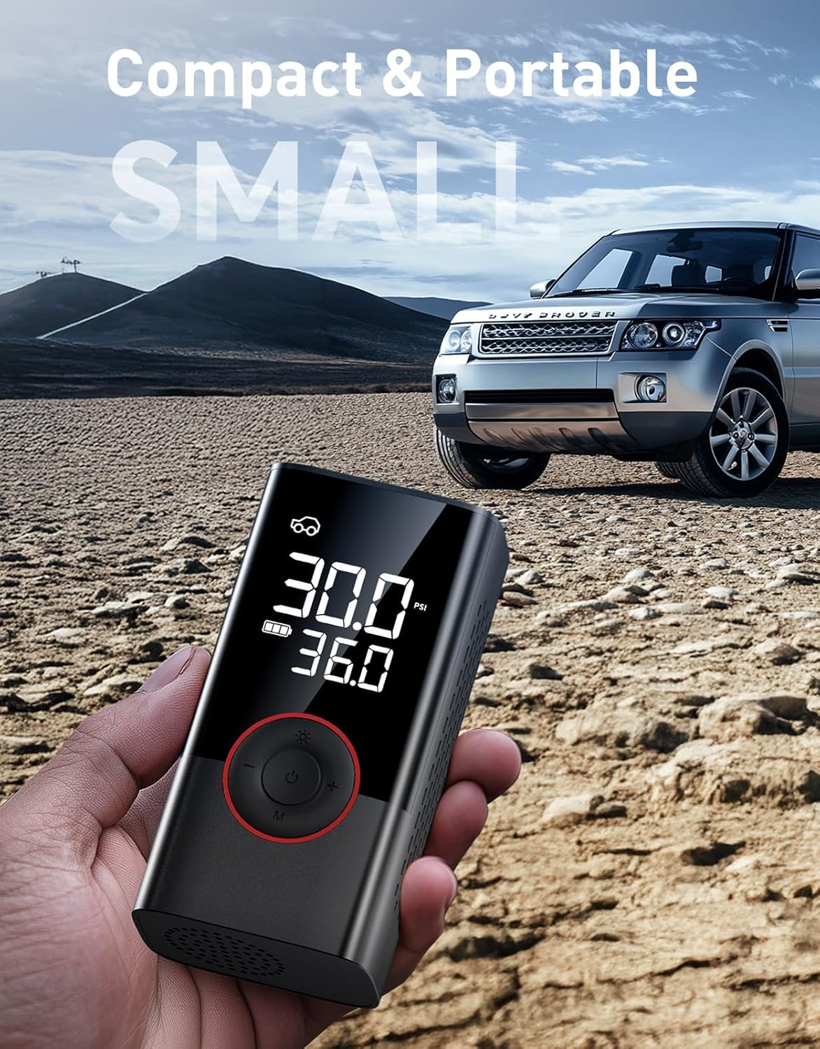 OMQ Tire Inflator Portable Air Compressor, 150PSI Smart Air Pump for Car Tires with LED Light, Cordless Tire Pump with Digital Pressure Gauge, Tire Inflator for Car, Bike, Motorcycle, Ball image number 6