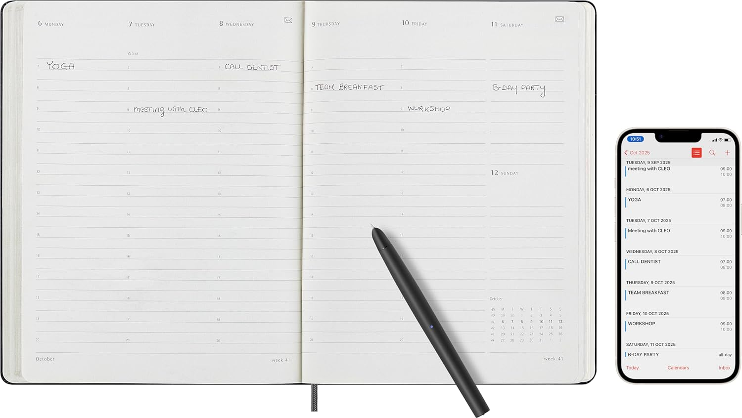 Moleskine 12 Month 2025 PRO Smart Weekly Vertical Planner, Hard Cover, XL (7.5" X 9.5") Black - Compatible with Moleskine Pen+ (Sold Separately) & App image number 3