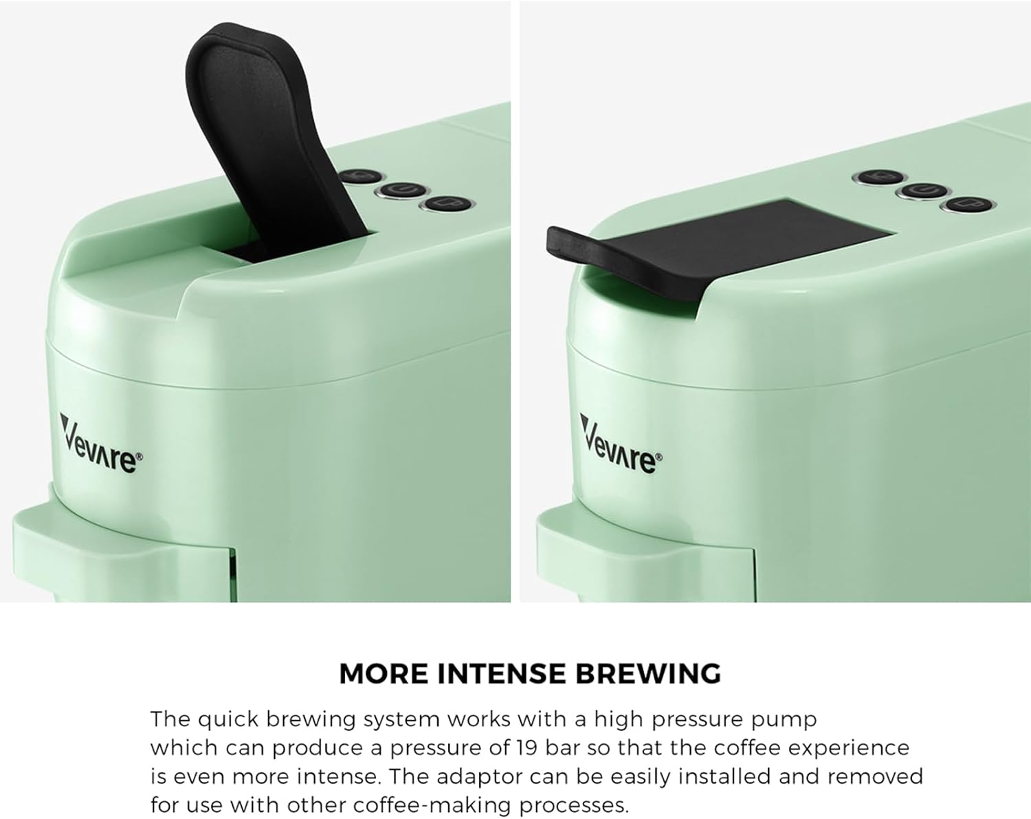 Vevare 3In1 Capsule Coffee Machine Dolce Gusto Coffee Machine 19 Bar Pressure and 1450W Automatic Coffee Maker for Single Serve Mint - A1-Mint image number 3