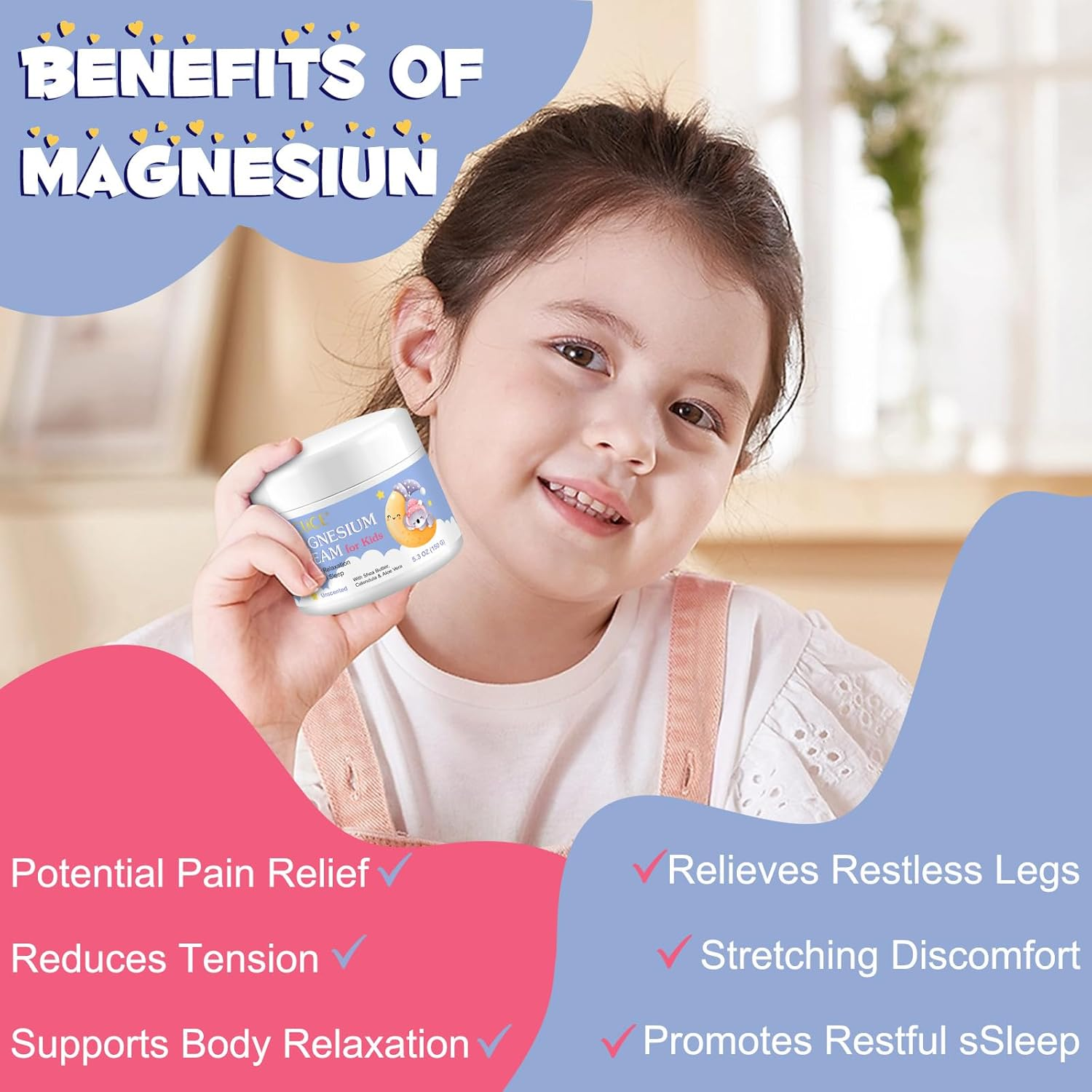Magnesium Cream for Kids - Topical Magnesium for Sleep & Skin Hydration, Soothe and Nourish Skin with Calendula, Aloe Vera & Shea Butter, Gentle Formula, 150G image number 4