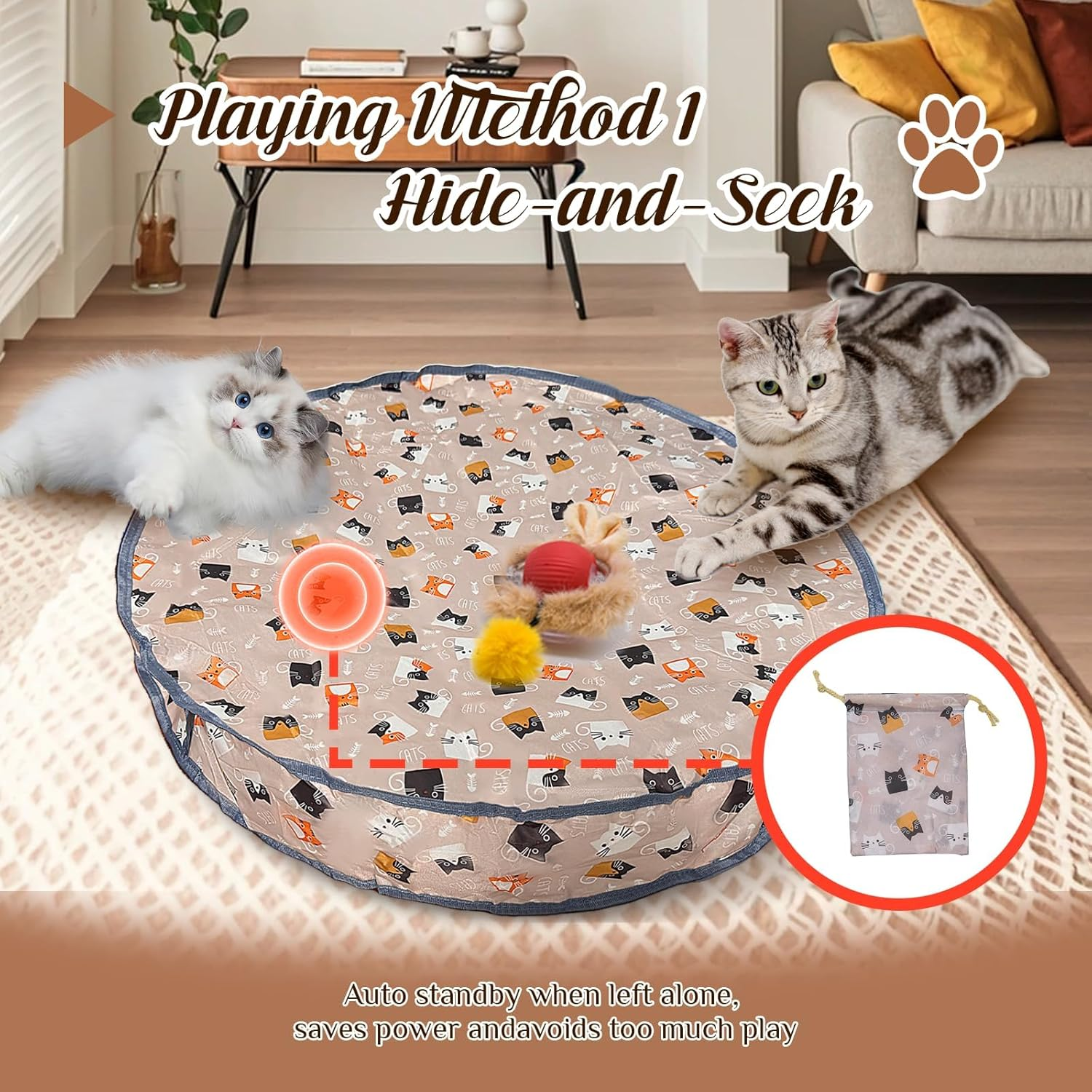 Interactive Cat Toy Mat with Auto-Rolling Ball &ndash; 28-Inch Rechargeable Cat Activity Mat for Indoor Cats, Smart Sensor Motion, Adjustable Speed, Durable & Non-Toxic Cat Enrichment Toy