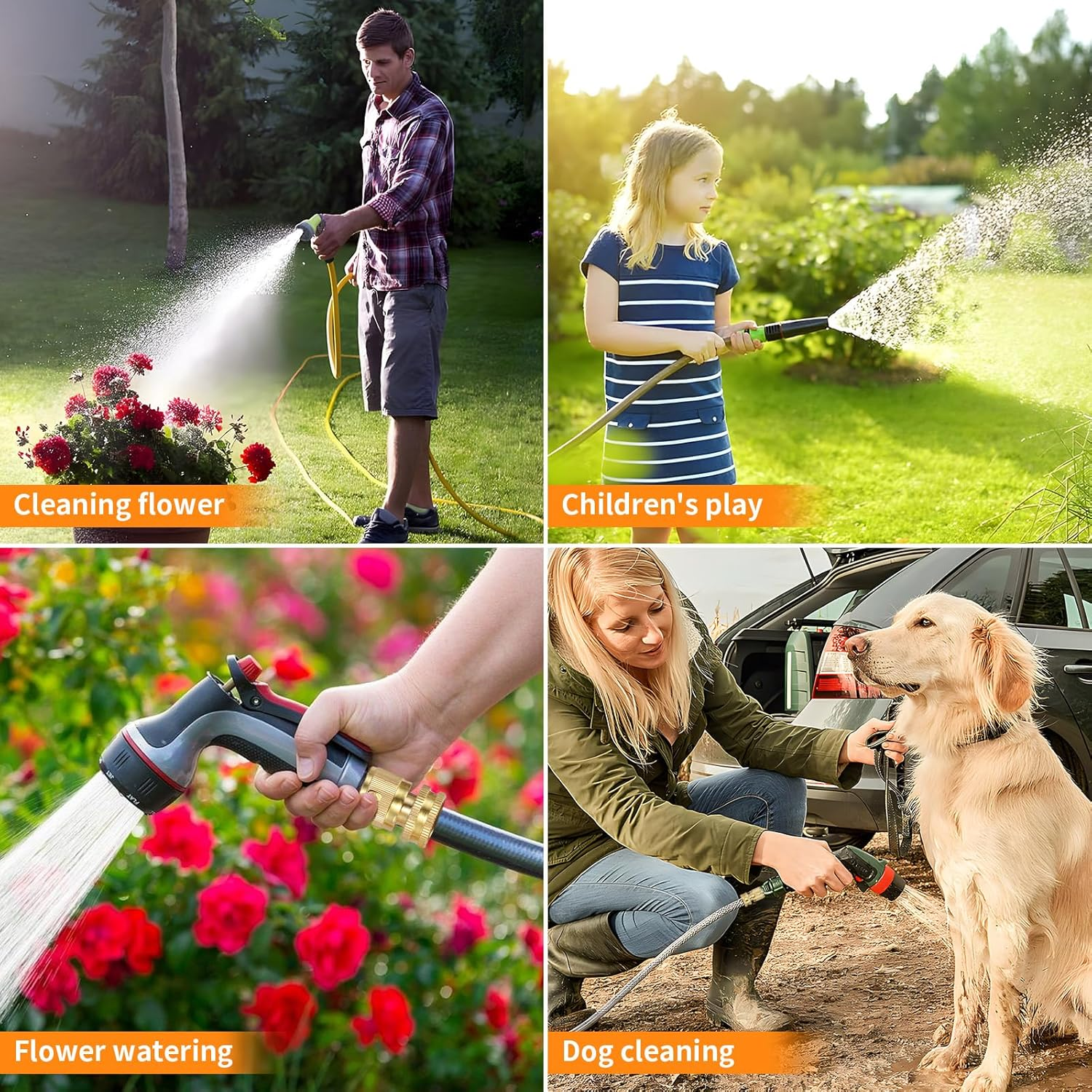 Garden Hose Quick Connect Solid Brass Garden Hose Connector Water Hose Connectors Easy Connect Fittings Standard 3/4 Inch GHT, 4 Complete Sets Female & Male, Free Washers & Gaskets image number 1