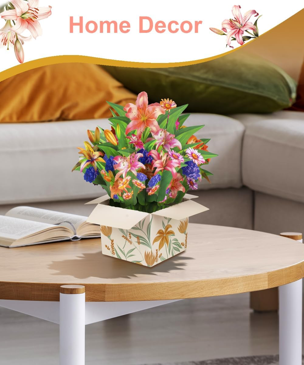Magic Ants Flower Paper Pop-Up Cards - Bouquet 3D Popup Greeting Card - Pop-Up Birthday Card for Mum - Anniversary Card Thank You Card for Women, Mother'S Day - Envelope Included (Lily) image number 5