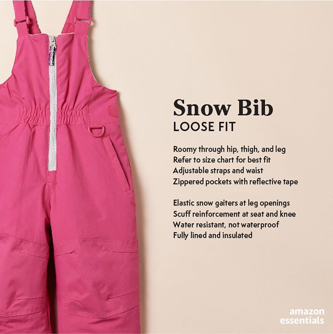 Amazon Essentials Girls' Water-Resistant Snow Bib image number 4