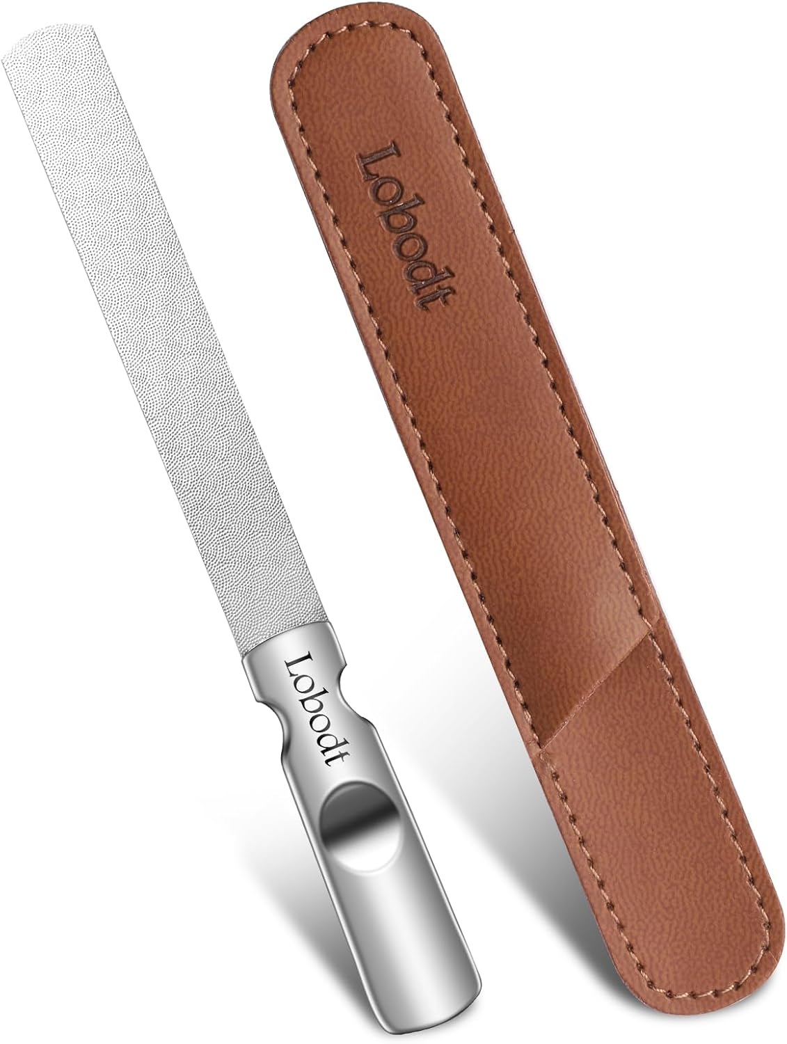 Lobodt Nail Trimmer, Stainless Steel Nail File with Non-Slip Handle and Leather Case, Easily Double-Sided for Men and Women and Files Nails, Great for Home Salon or Travel Use image number 1