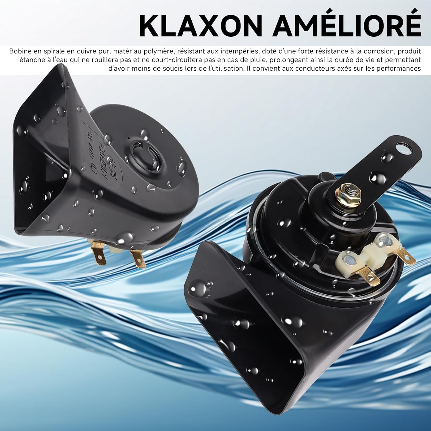 FARBIN Car Horn 12V Loud Waterproof Double Horn Super Loud Train Horns Car Electric Snail Horn Air Horns Truck Horn Replacement Kit Universal for Car Motorcycle Truck Boat (Black, Boutique Snail Horn) image number 2