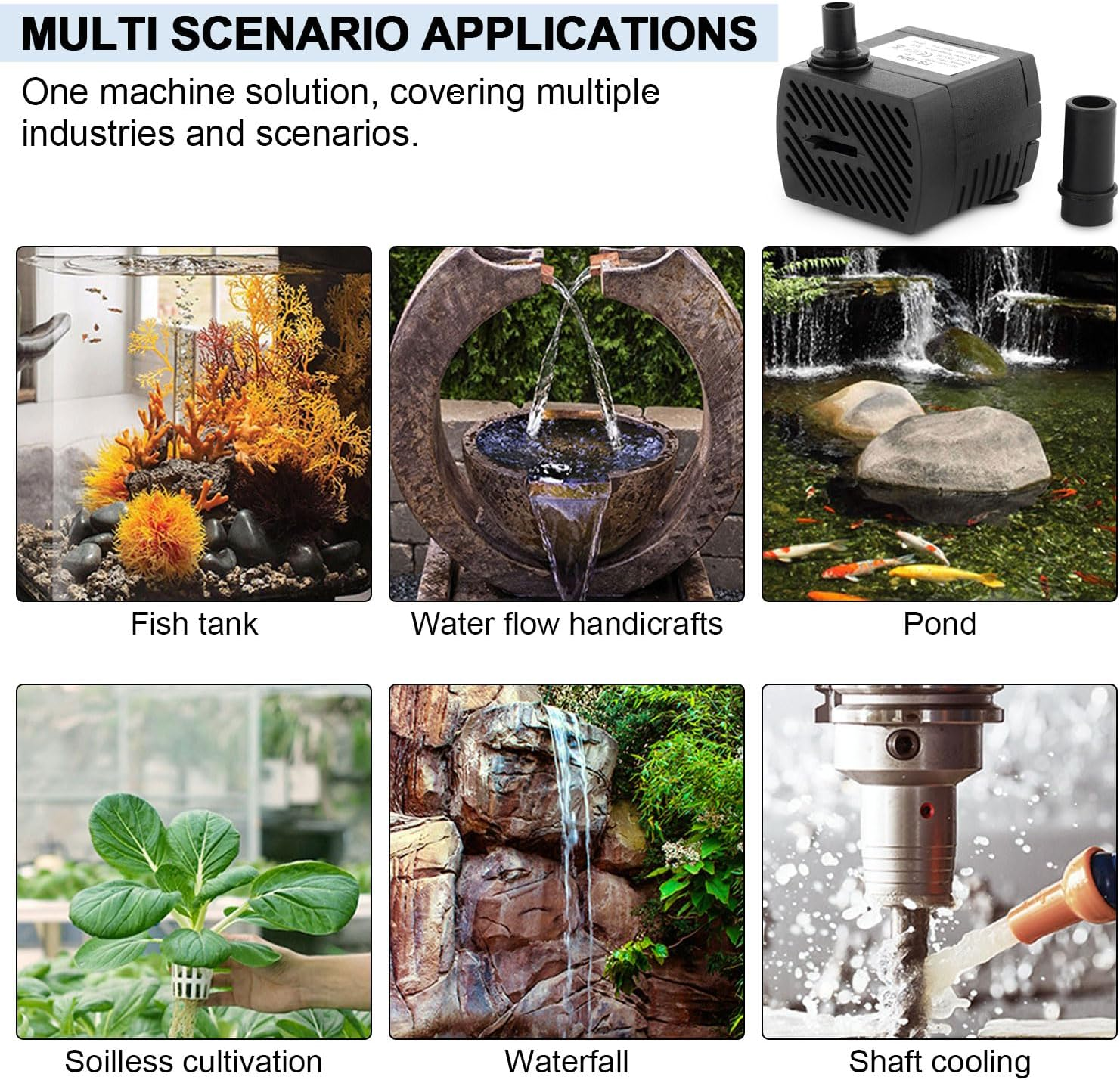 Mini Submersible Pump, 350L/H Aquarium Submersible Water Pump, 5W Ultra Quiet Adjustable Pump for Gardening, Wigwams, Fish Tanks, Gardens, Fountains, with Two Diameter Nozzles image number 4