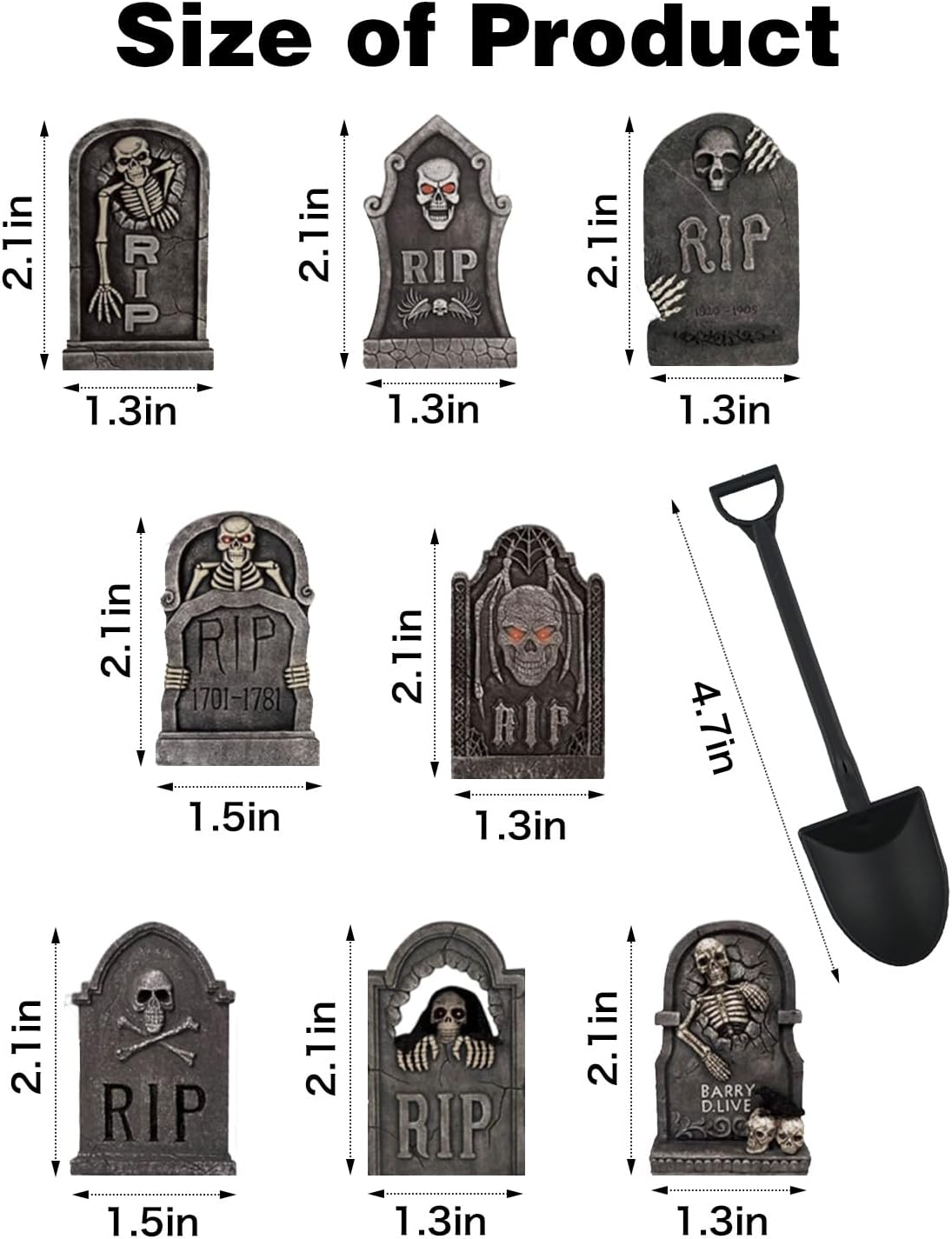 48PCS Halloween Cupcake Toppers with Novelty Mini Shovel Spoons,Tombstones Graveyard Cupcake Toppers Cake Decorations for Halloween Party Birthday Party Decoration Supplies image number 6