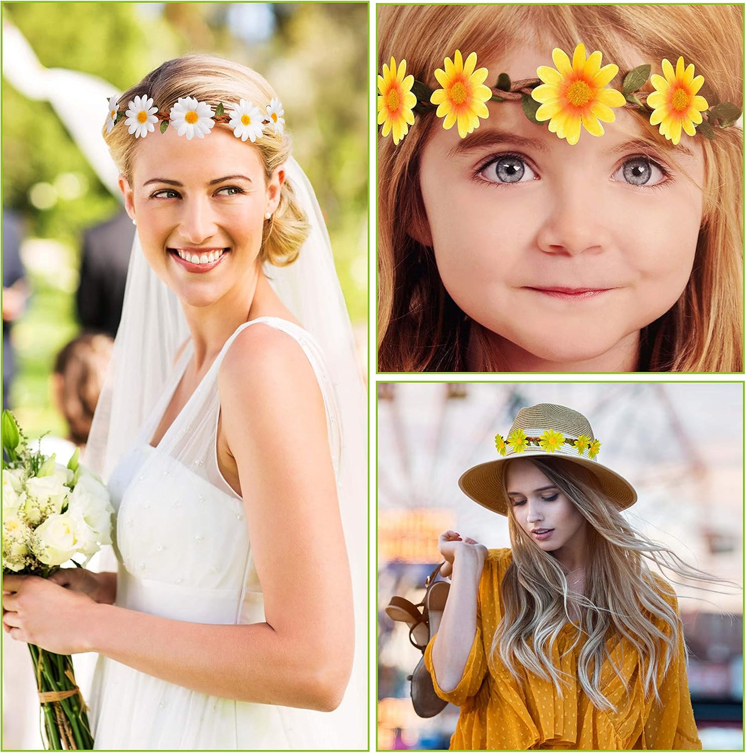 Flower Headband, Multicoloured, Women'S Girls' Flower Crown, Floral Garland Headbands with Elastic Band for Party, Holiday, Festival, Wedding, Pack of 10 image number 6