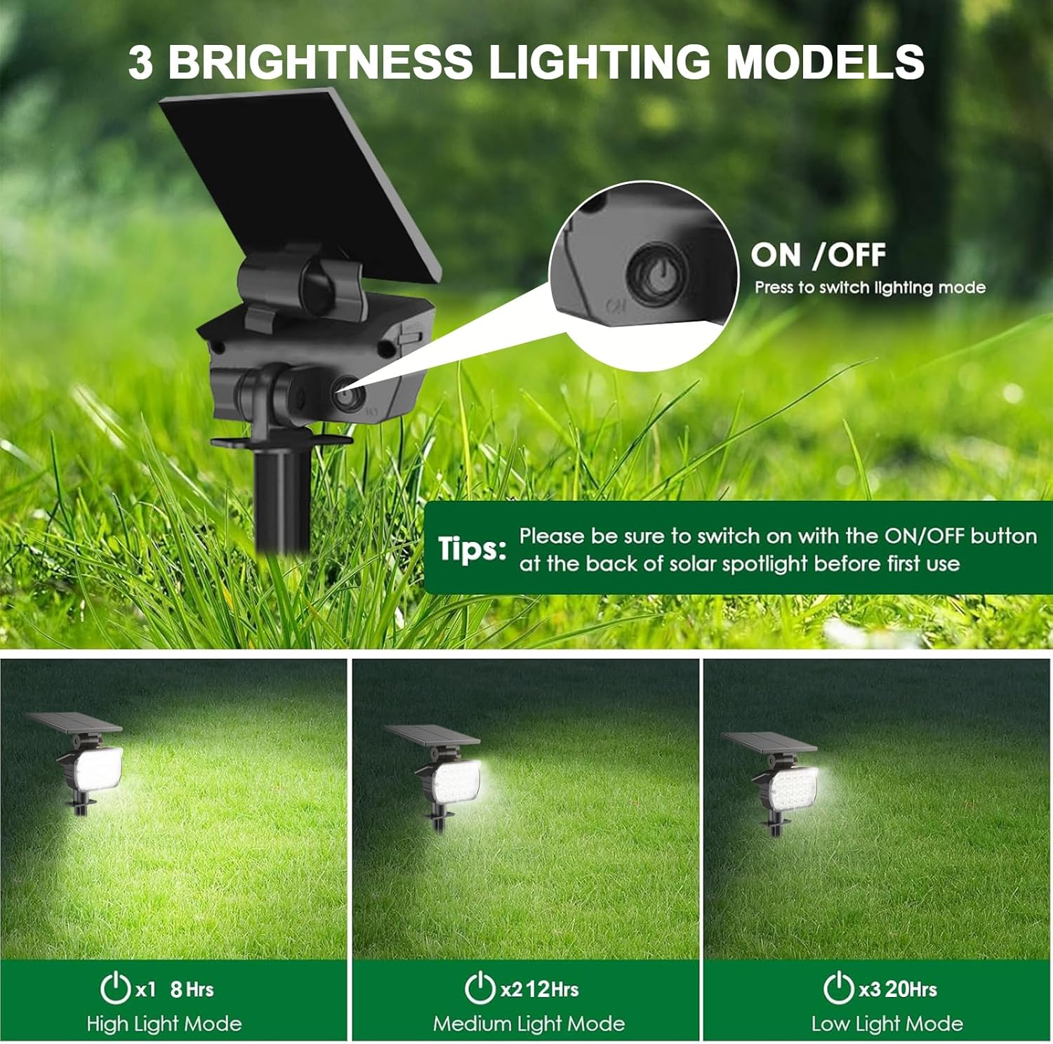 XIULIUU Solar Spot Lights Outdoor, 6 Pack Waterproof IP65 Landscape Spotlights with 3 Lighting Modes, 2-In-1 Auto On/Off Solar Powered Flood Lights for Yard Garden House Garage Pathway (Cool White) image number 4