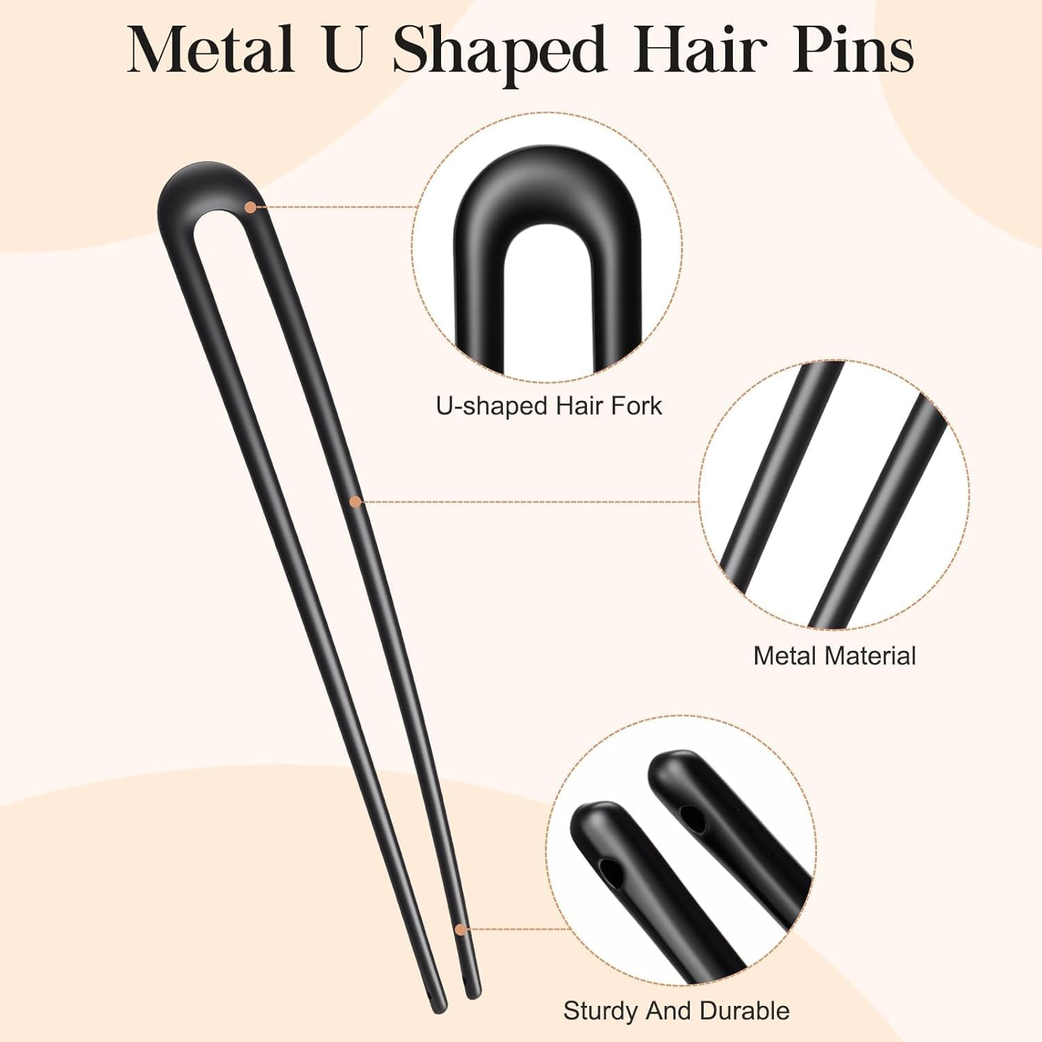French Hair Pins for Women, U-Shaped Metal Hair Pins for Long and Thick Hair, 4 Inch Extended French Pins Hair Forks for Various Hair Styles 【Black 2PCS】 image number 6
