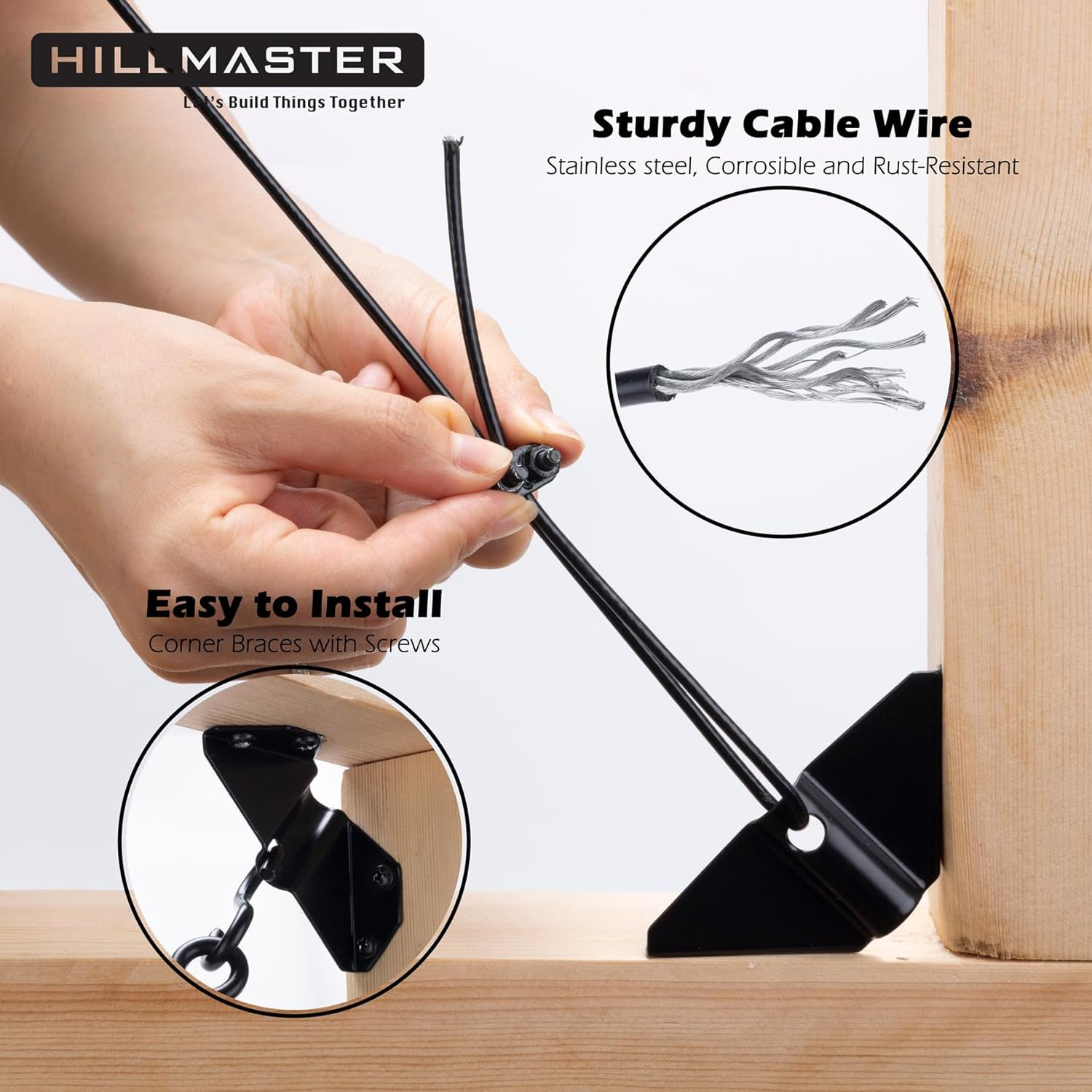 HILLMASTER Durable anti Sag Gate Kit for Wooden Fence, Anti-Sag Gate Support Cable Kit in Zinc, Anti-Sagging Fence Gate Kit Steel Gate Hardware, Wood Door Repair Kit for Outdoor, Gate Frame Kit Black image number 4