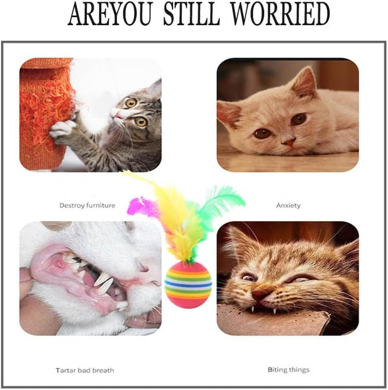 12Pcs Rainbow Cat Toy Balls Soft EVA Foam Interactive Toys with Feather Cat Toy,Cat Balls with Feather,Pet Cat Latex Foam Ball with Feather Toy for Dogs Cats Puppy Indoor Outdoor Playing Training image number 4