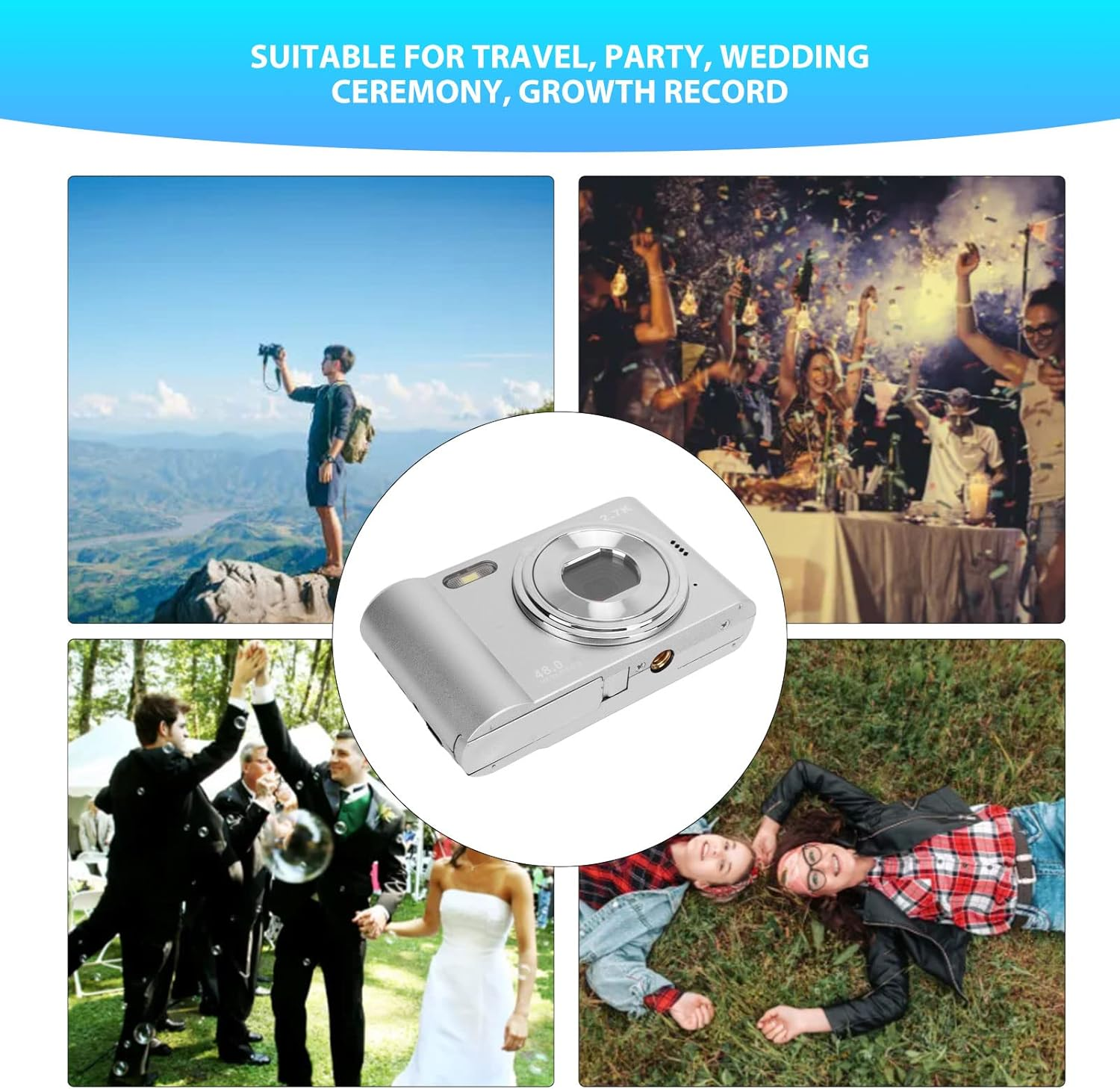 Digital Camera, 1080P 16X Zoom Selfie Camera 44MP Vlogging Camera, Support 128GB, Portable Rechargeable Camera for Students Teens Adults Girls Boys image number 3