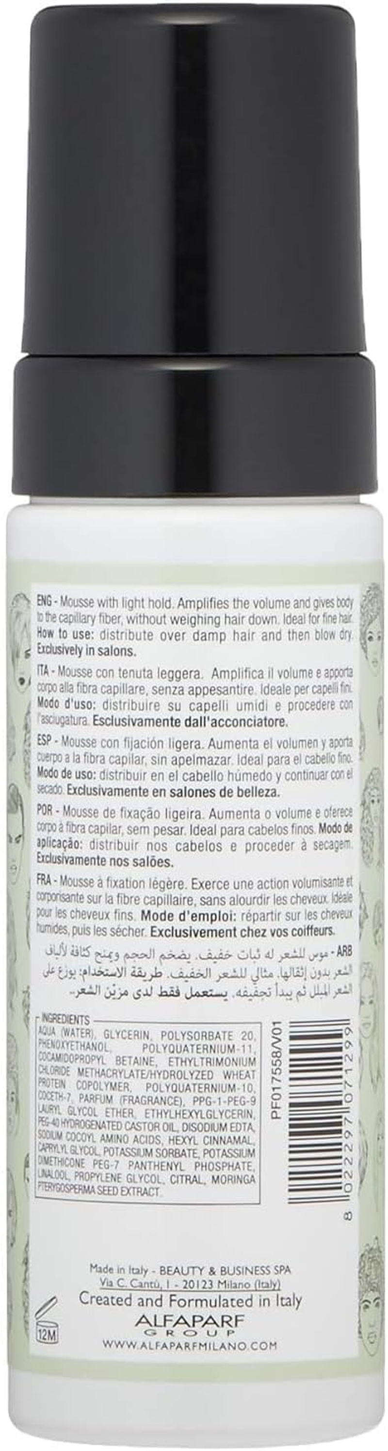 Alfaparf Milano Style Stories Volume Mousse Hair Styling Product - Ideal for Fine Hair - Light Hold - Lightweight Volumizing - Professional Salon Quality - 4.23 Fl Oz