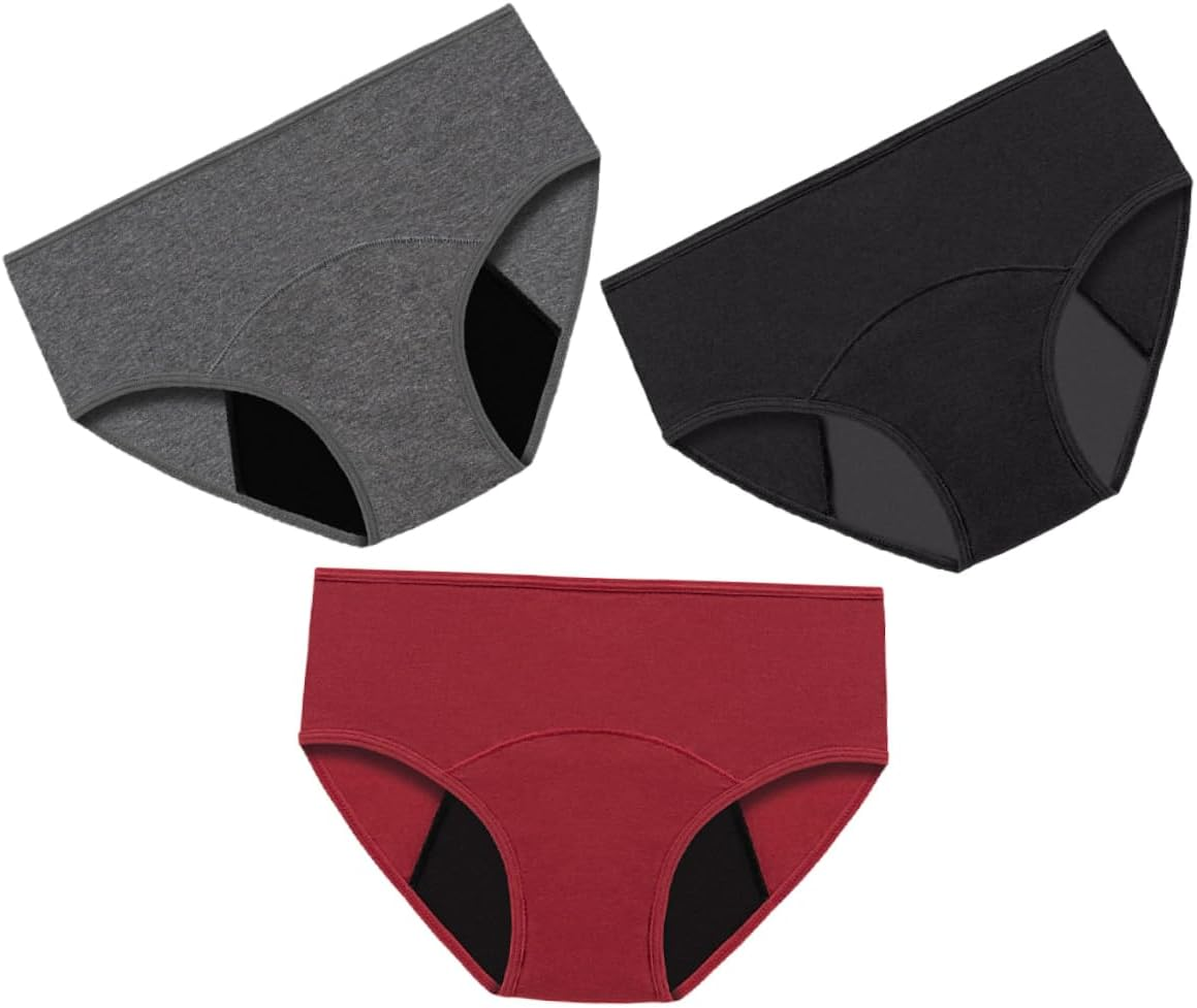 Healeved 3Pcs Heavy Flow Menstrual Panties Leakproof Briefs Washable Cotton Underwear for Women Postpartum Protection