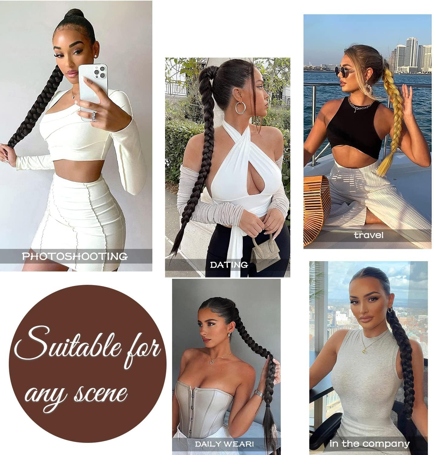 Braided Ponytail Extension 36 Inch Braid Ponytail Extension with Hair Tie Straight Wrap around Hair Extensions Ponytail Long Braided Ponytail for Women Daily Wear (4#) - 27 image number 6