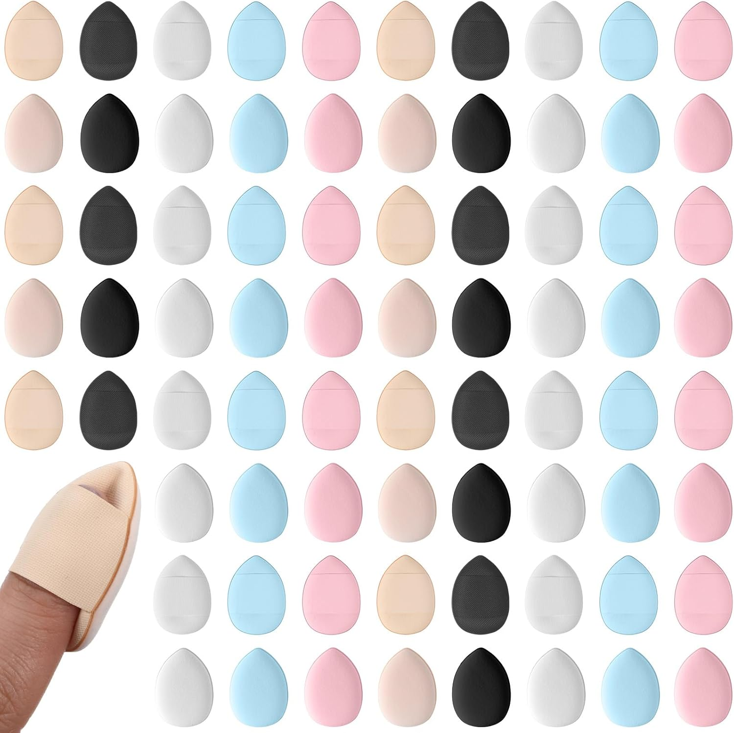LXUEJIE 75PCS Finger Powder Puff, Mini Makeup Puff, Reusable Drop-Shaped Makeup Sponges Soft Setting Powder Puffs for Face Powder Foundation Concealer image number 3