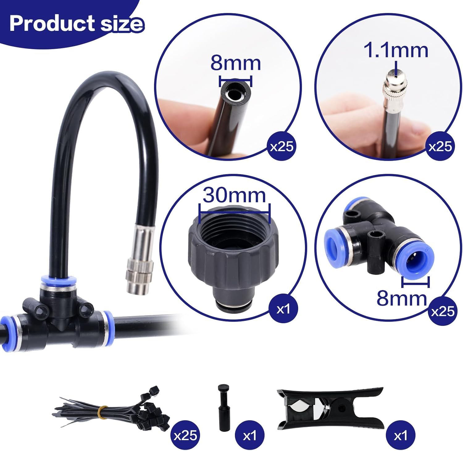Drip Irrigation Kit, Garden Sprinkler, 49Ft Drip Hose + 15 360&deg; Bendable Brass Spray Nozzles + 1 3/4" Adapter, Irrigation System for Farm Lawn Irrigation, Patio Garden Greenhouse image number 2