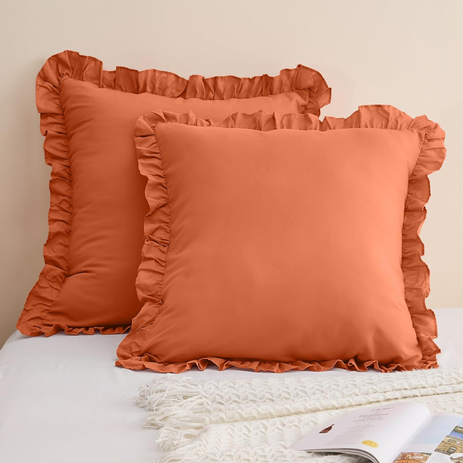 LINENOVA Ruffled Pillow Cases Set of 2 - Standard Size 48X74Cm - Ultra Soft Microfiber 2000TC Pillowcase - Pillow Cover with Envelope Closure - Sage Green