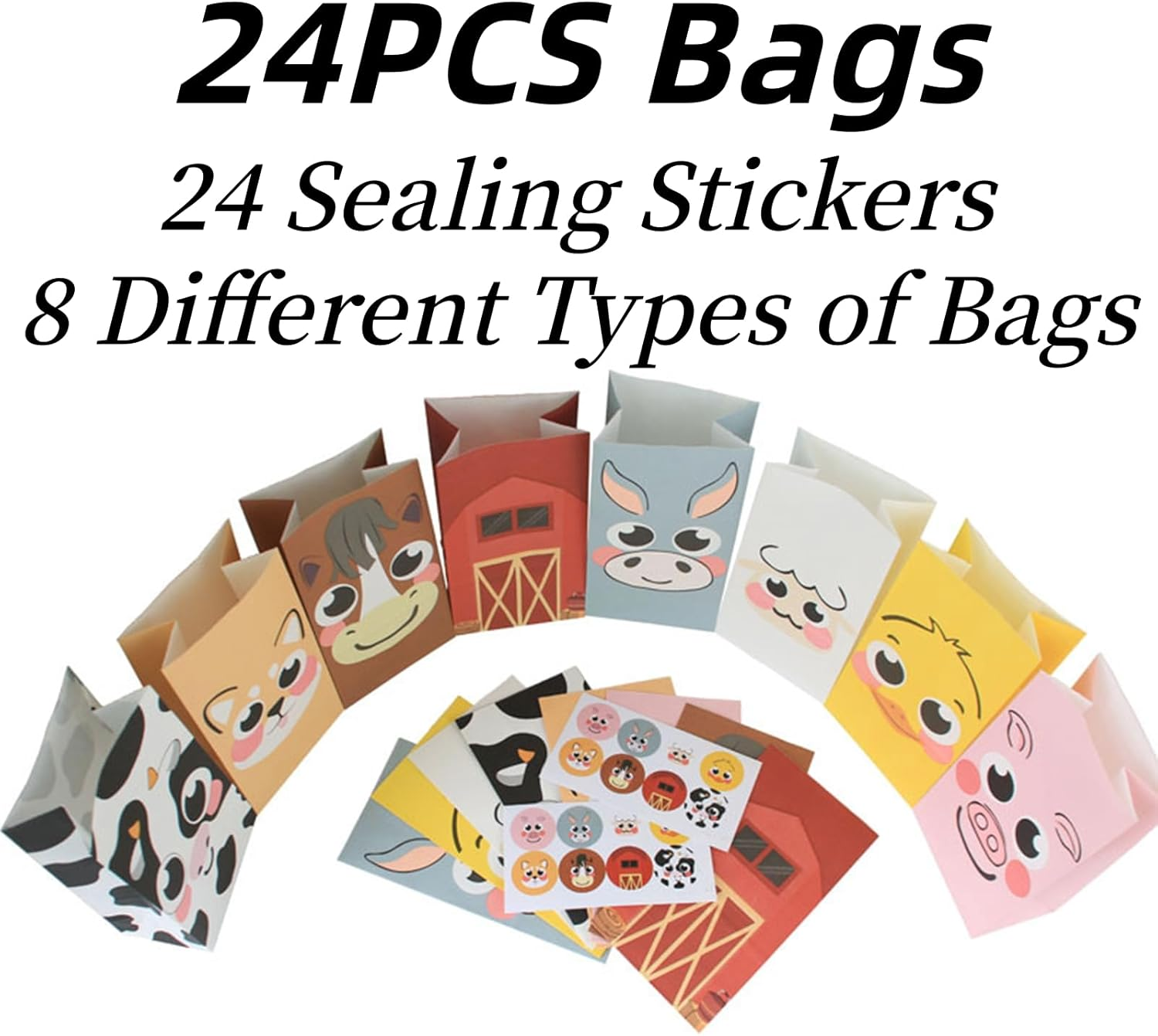 MAIHUO 24Pcs Animal Party Favour Bags, Theme Party Bags Bulk,Pasture Animal Bags with Stickers, 21.5 X 12 X 8 Cm - Animal image number 3