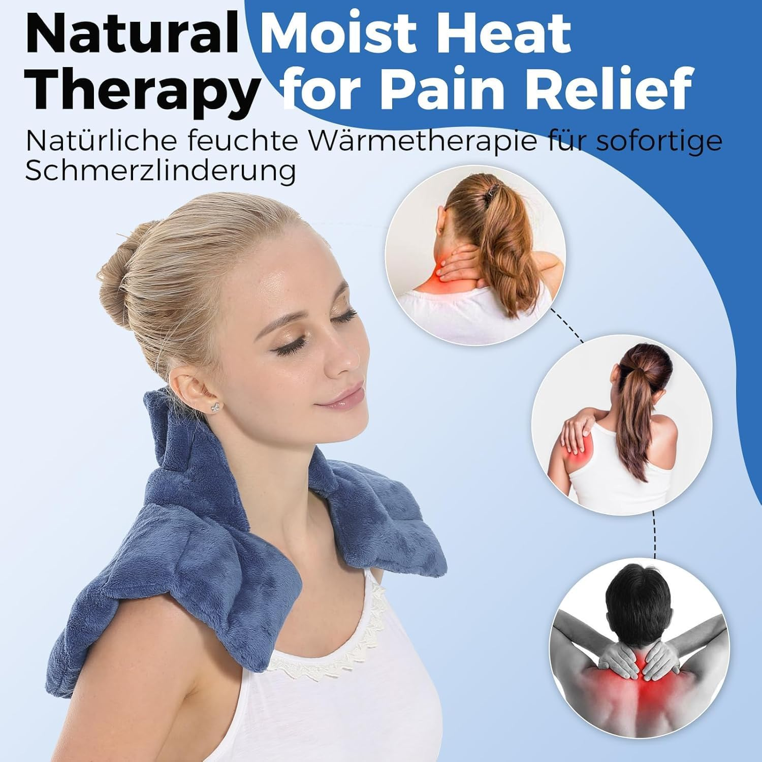 Microwavable Heating Pad for Neck and Shoulders, Microwave Heat Pack, Flaxseed Wheat Bag Heated Neck Wrap for Heat&Cold Therapy, 100% Natural Fillings(Blue) image number 1