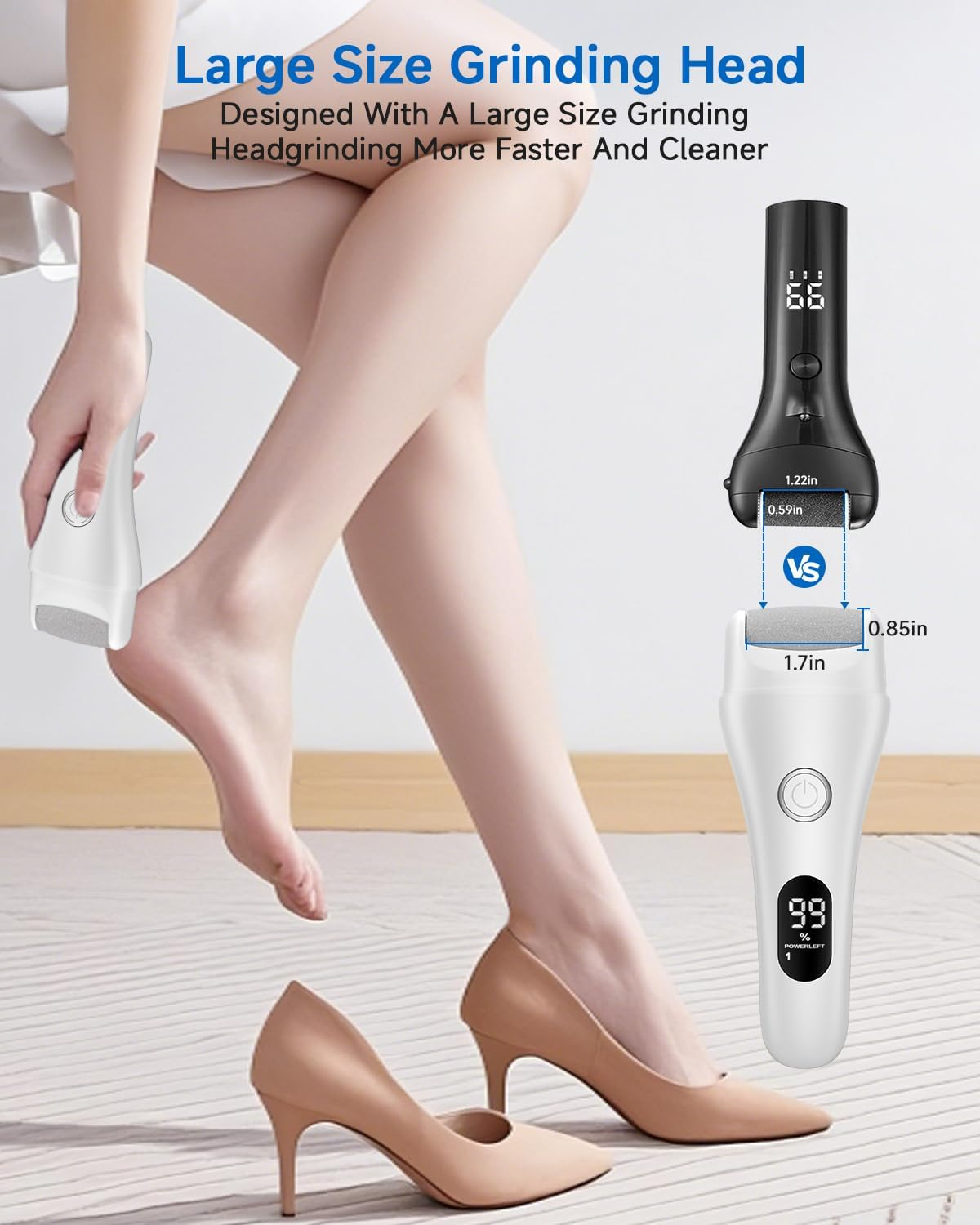 Electric Callus Remover - Callus Removal Foot Electric - Electric Callus Remover with 3 Gears, 6 Replacement Rollers, Waterproof Foot File for Cracked Heels, Callus Removal (White-6) - White image number 5