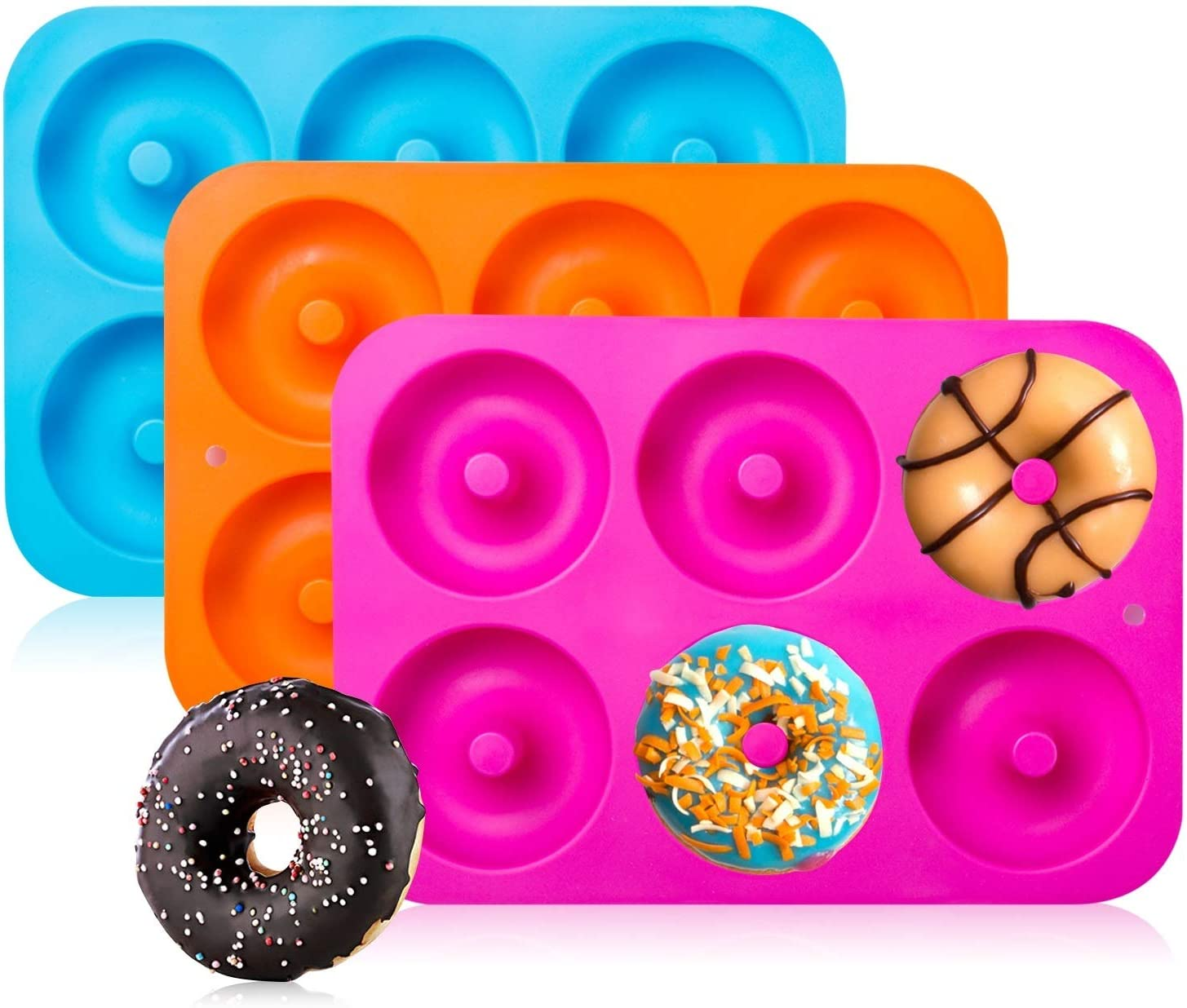 3-Pack Donut Baking Pan of 100% Nonstick Silicone. BPA Free Mold Sheet Tray. Makes Perfect 3 Inch Donuts. Tray Measures 10X7 Inches. FDA Approved Food Grade. Easy Clean, Dishwasher Microwave Safe image number 5