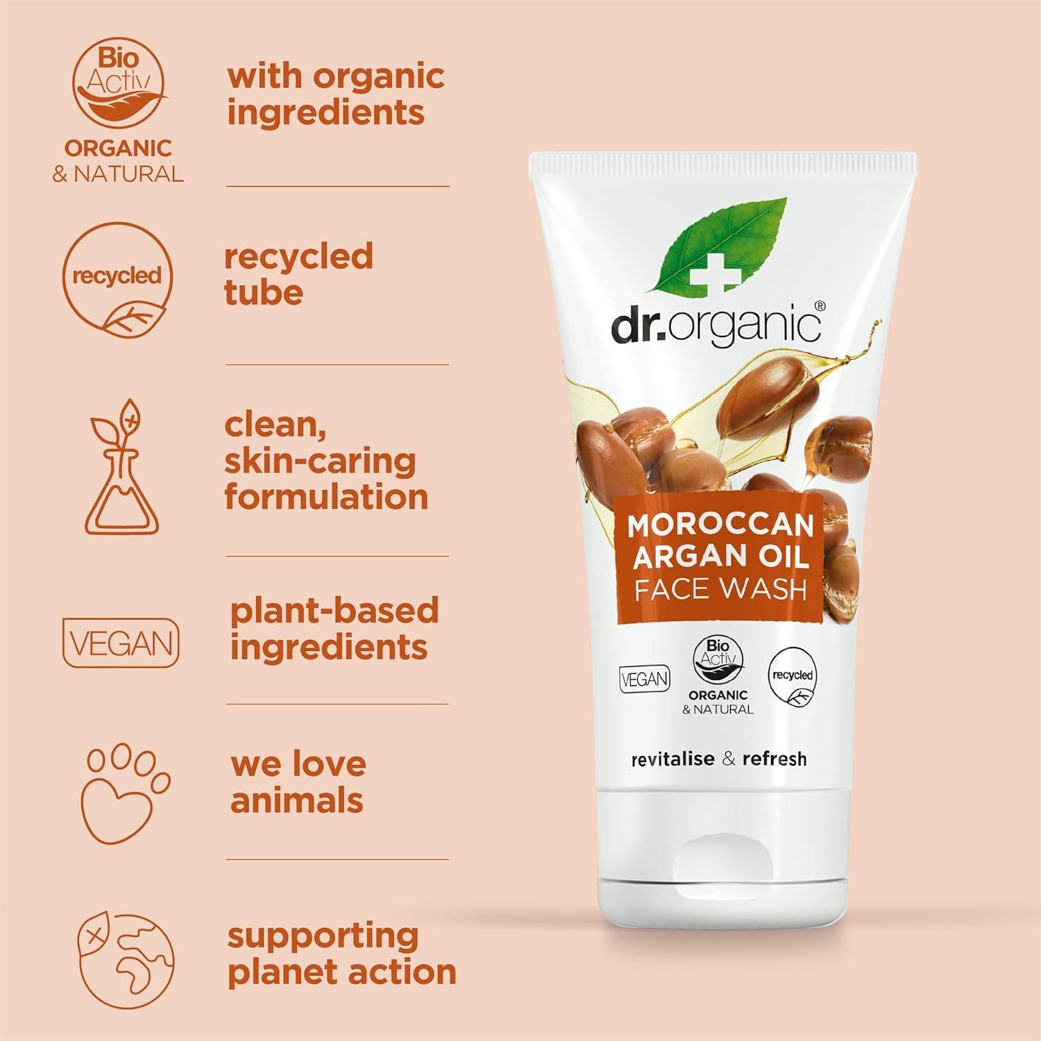 Dr Organic Moroccan Argan Oil Face Wash, Cleansing, Normal & Dry Skin, Mens, Womens, Natural, Vegan, Cruelty-Free, Paraben & Sls-Free, Recycled & Recyclable, Organic, 150Ml, Packaging May Vary image number 5