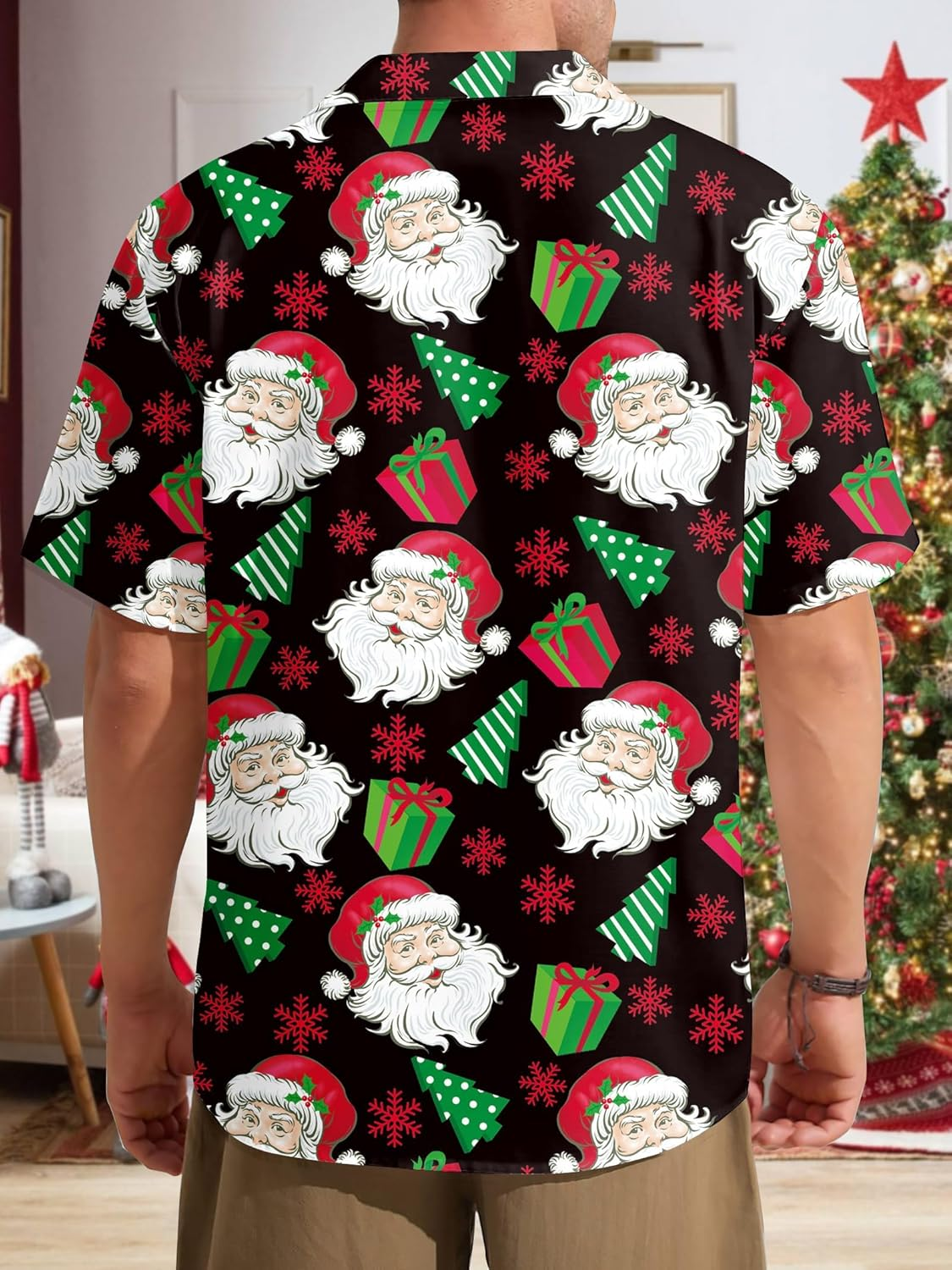 Mens Hawaiian Christmas Shirts Short Sleeve Button down Tropical Shirts Summer Beach Clothing image number 3