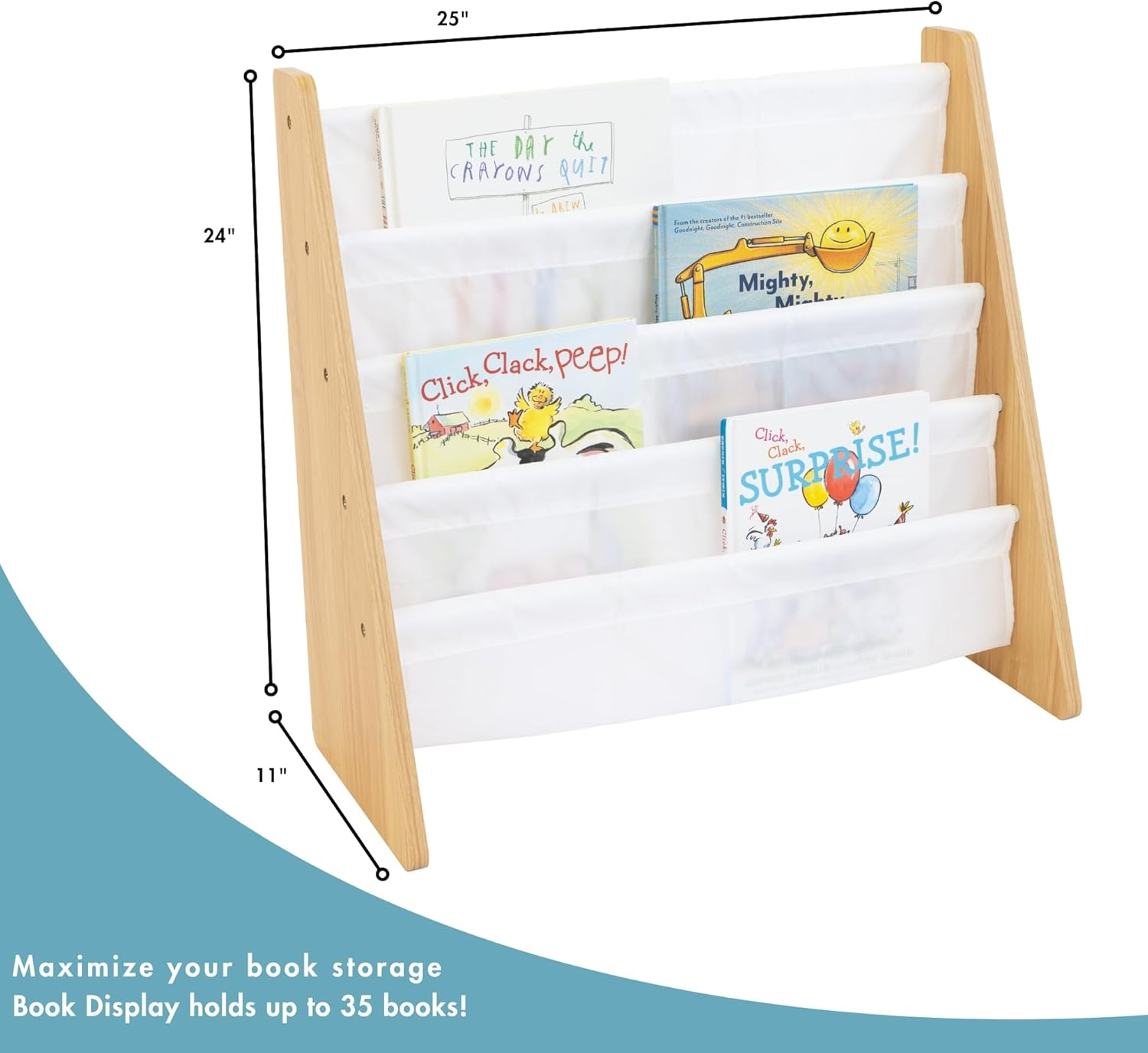Tot Tutors Crew Wooden Bookcase with 4 Pockets, Natural and White WO173 Natural White Universal - Natural/White image number 3