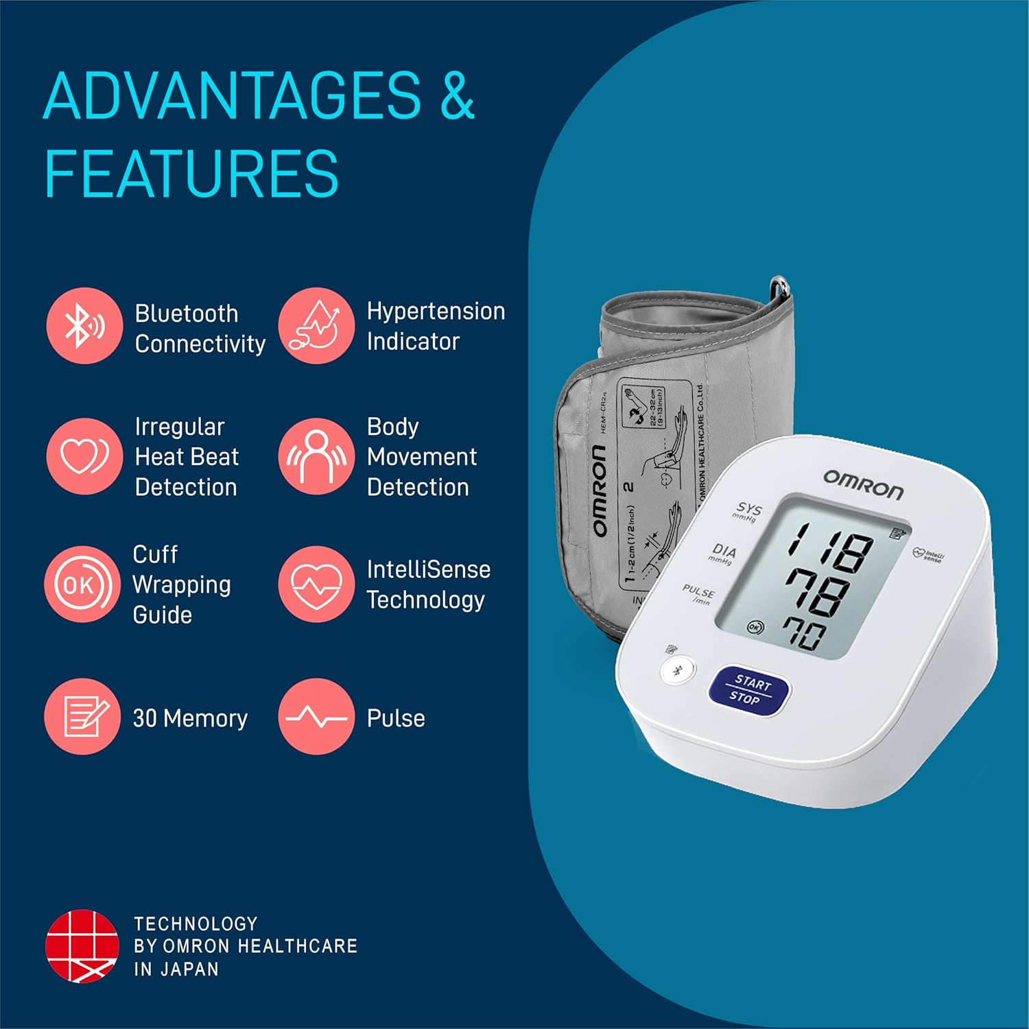 Omron HEM 7143T1 Digital Bluetooth Blood Pressure Monitor with Cuff Wrapping Guide & Intellisense Technology for Most Accurate Measurement image number 4