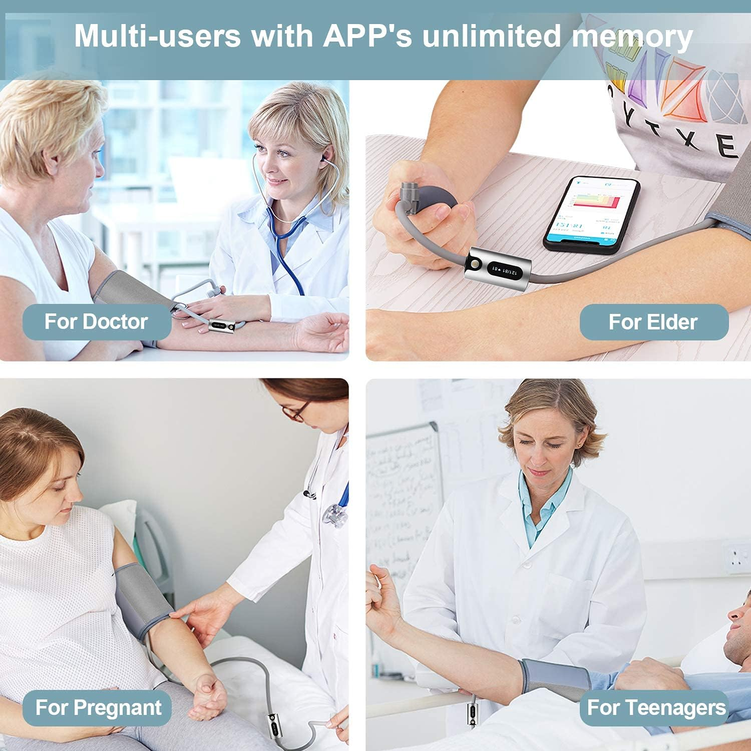 Wellue Airbp Bluetooth - Blood Pressure Monitor - Upper Arm with Smart APP, Multi-Users, Large Cuff BP Monitor FDA Approved, Medical Accurate, Manual BP Meter for Home Use, Professional Health Monitoring image number 2