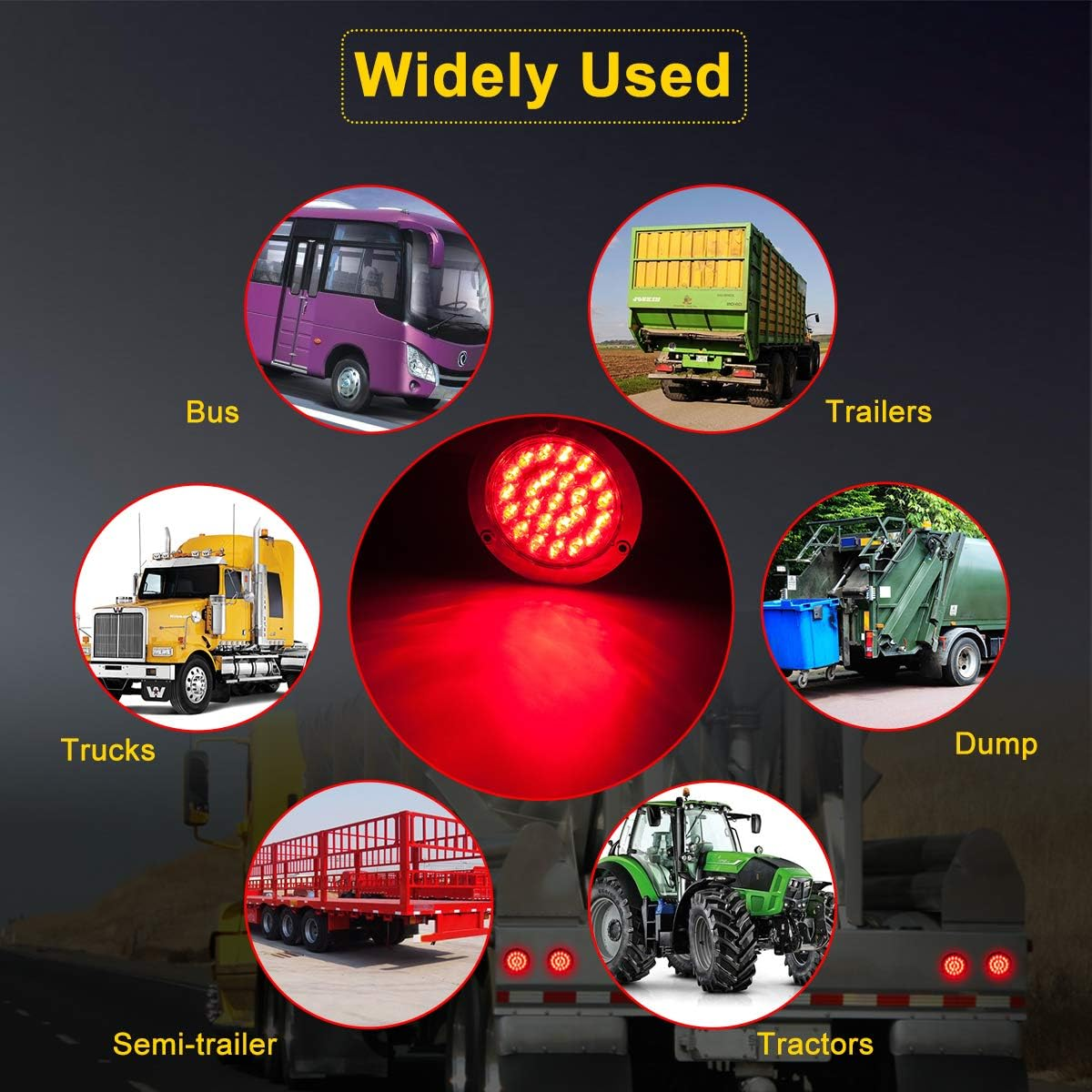 LIMICAR 4" round LED Trailer Tail Light Red 4PCS 24 LED Brake Stop Turn Signal Brake Marker Clearance Running Lights W/Chrome Bezels for Truck Trailer RV Jeep UTE UTV 12V image number 3