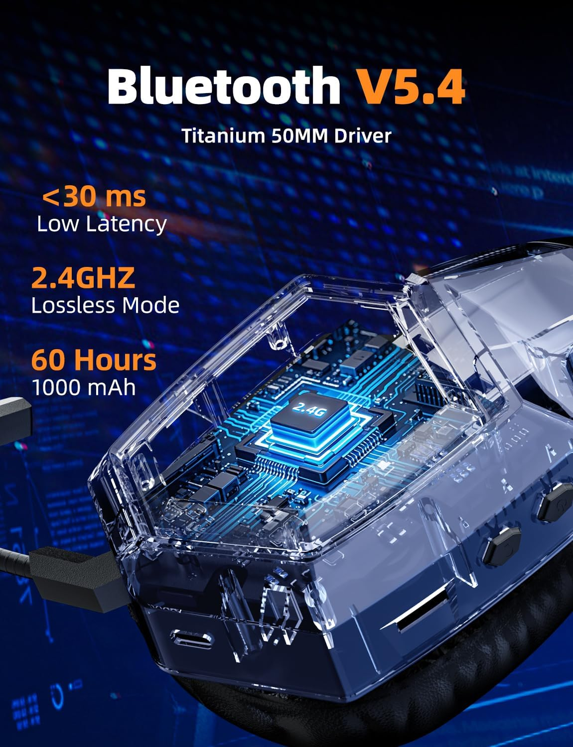 2.4Ghz Wireless Gaming Headset for PC, Ps4, Ps5, USB & Type-C Gaming Headphones with Detachable Microphone, Bluetooth 5.4 over Ear Gamer Headset Compatible for Switch, Laptop, Mobile, Mac, RGB Light